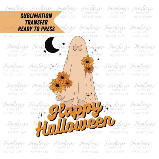 Boho Vintage Floral Ghost Design, Halloween, Sublimation Transfer, Horror Lover, Sublimation Transfer Ready Press, Halloween Heat Transfer - Farmhouse Vinyl Co