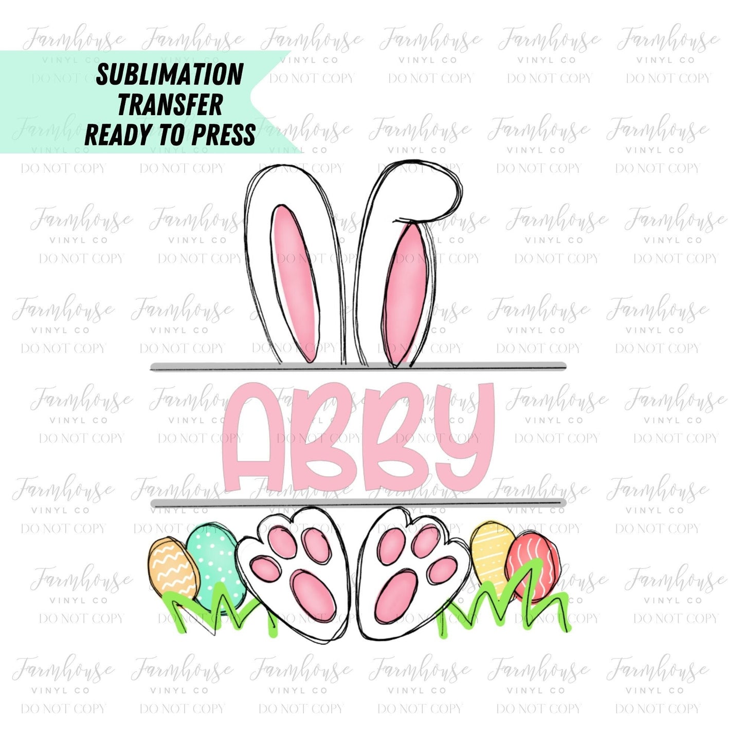 Personalized Easter Bunny, Transfer Ready To Press, Kids Easter Shirt, Personalized Easter Design Transfer, Custom Bunny Tote Bag Design - Farmhouse Vinyl Co