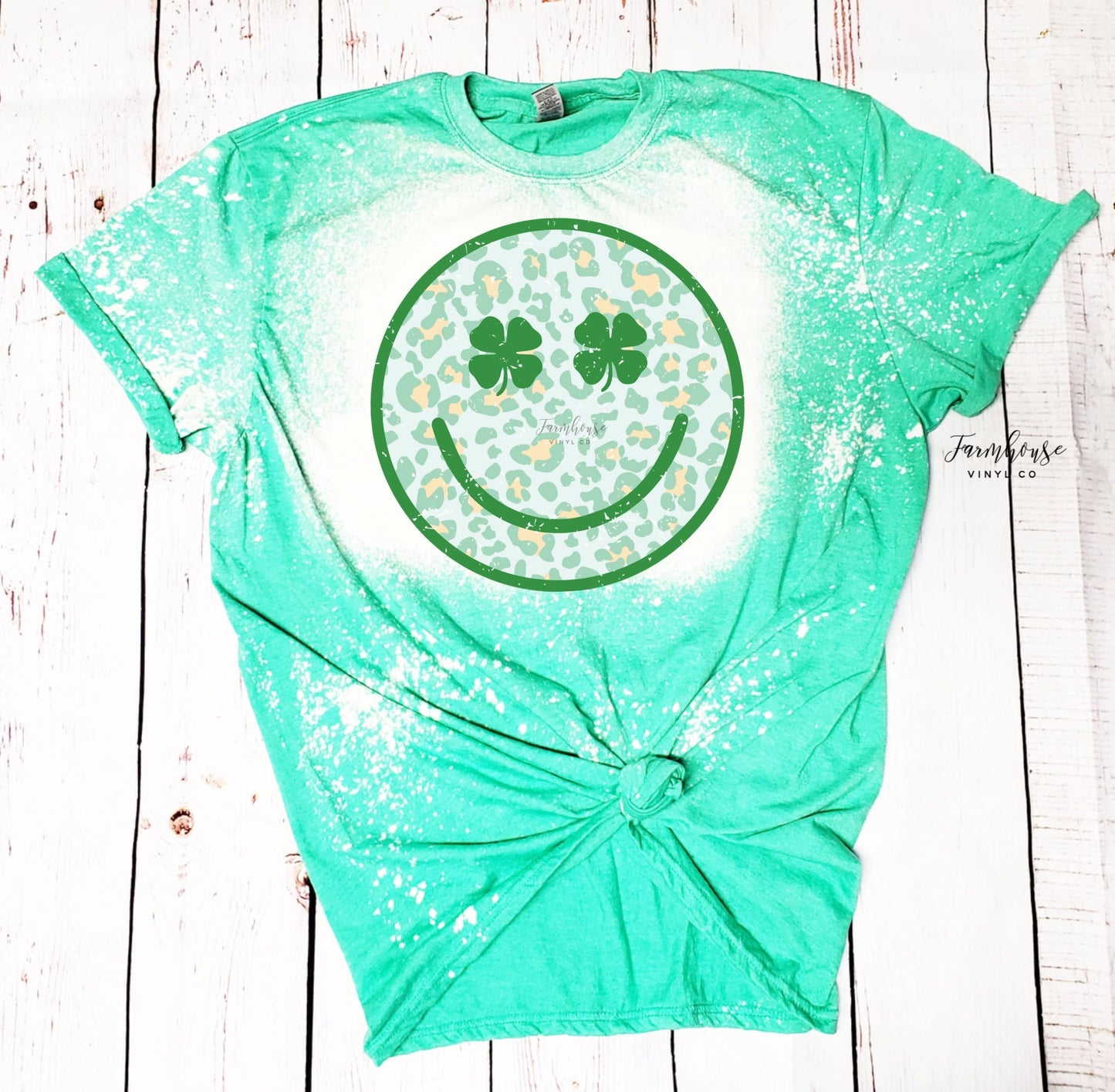 Shamrock Lucky Face Bleached Shirt / Trendy shirt / Pinch Proof Tee / Gift for Her / Shamrocks St Patricks Day / Shamrocks Green Shirt - Farmhouse Vinyl Co