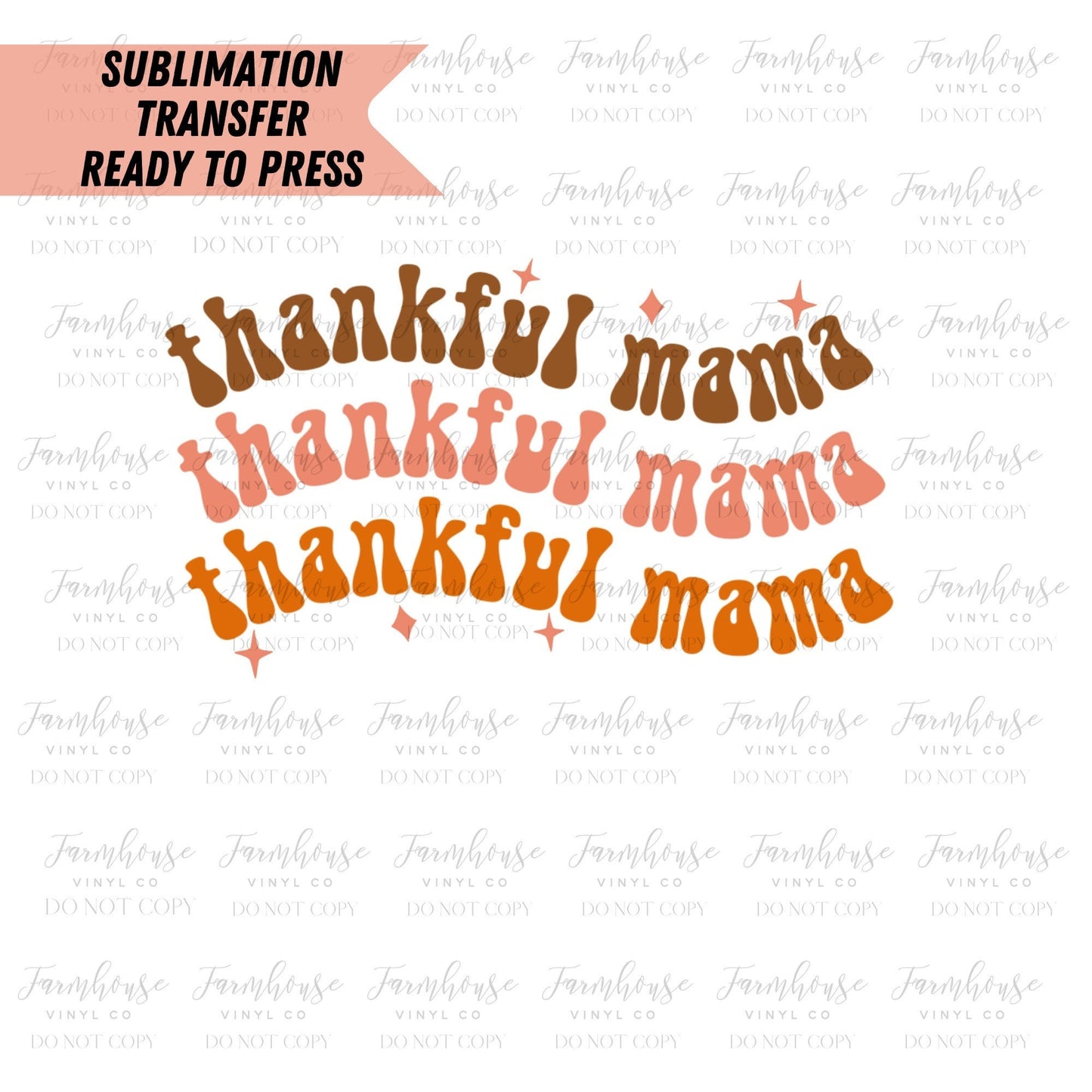 Thankful Mama Wavy Font Fall Sublimation Design, Retro Thanksgiving Designs, Ready To Press, Sublimation, Transfer Ready Press, Teal Pumpkin - Farmhouse Vinyl Co