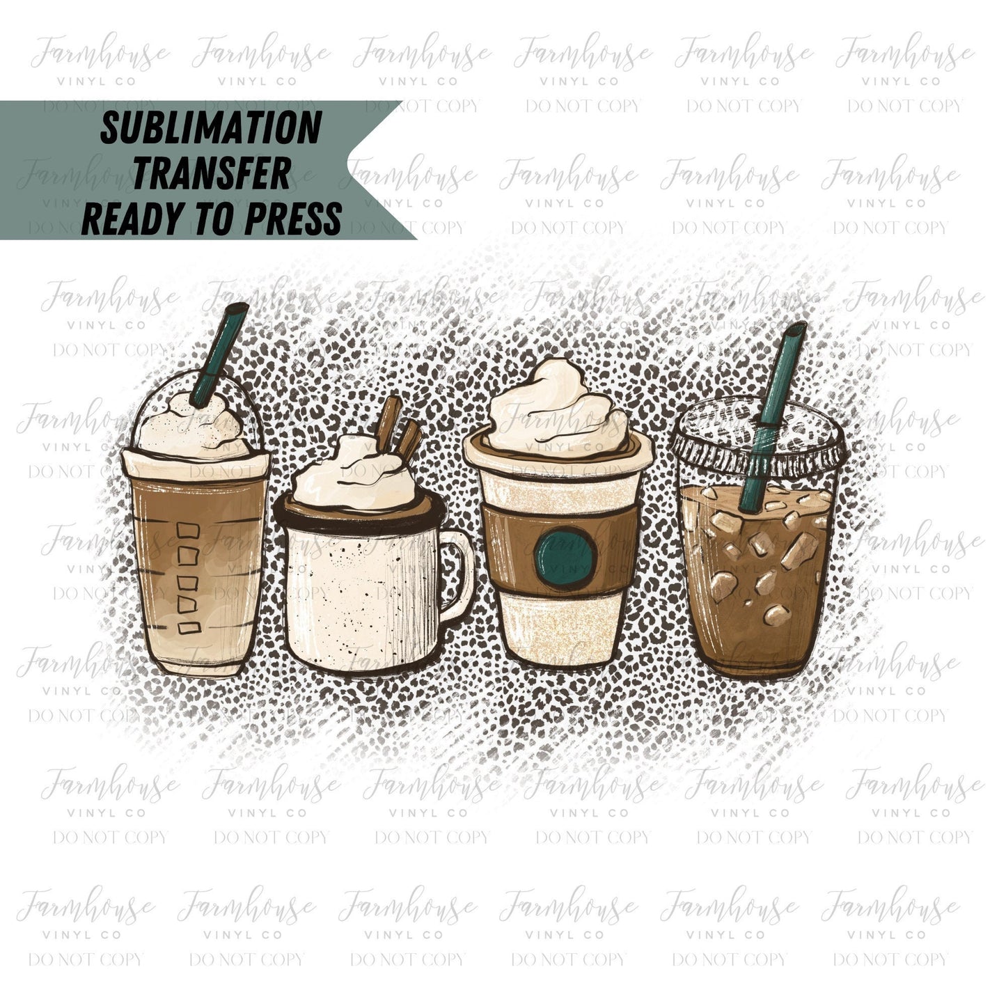 Leopard Coffee Starbies Design, Ready To Press, Sublimation Transfers, Leopard Print, Sublimation, Transfer Ready To Press - Farmhouse Vinyl Co