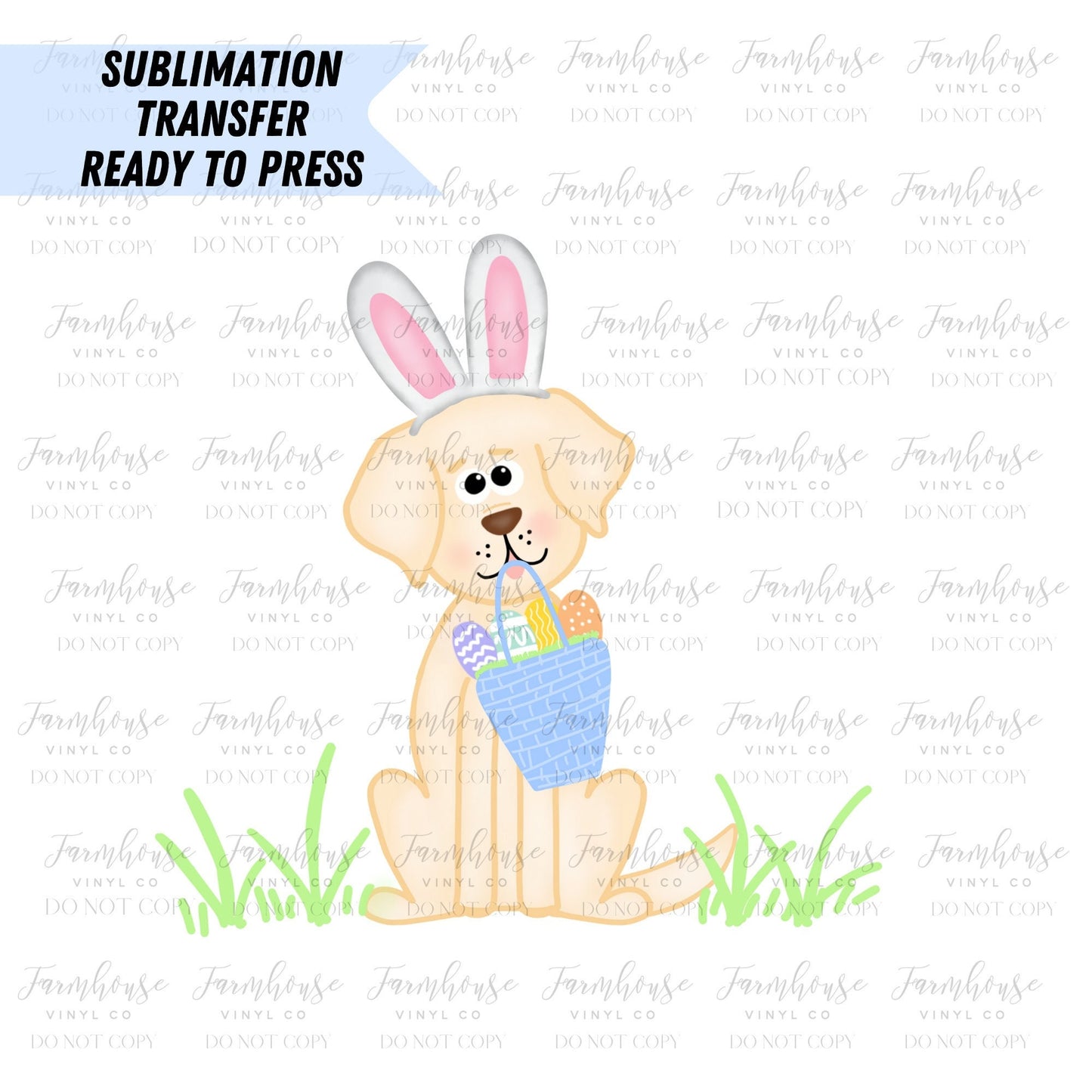 Blue Golden Dog Cute Easter Bunny Ready to Press Sublimation Transfer - Farmhouse Vinyl Co