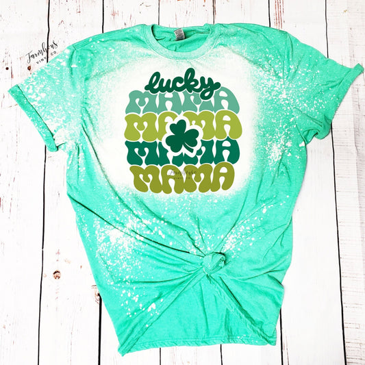 Lucky Mama Stacked Font Bleached Shirt / Trendy shirt / Pinch Proof Tee / Gift for Her / Shamrocks St Patricks Day / Shamrocks Green Shirt - Farmhouse Vinyl Co