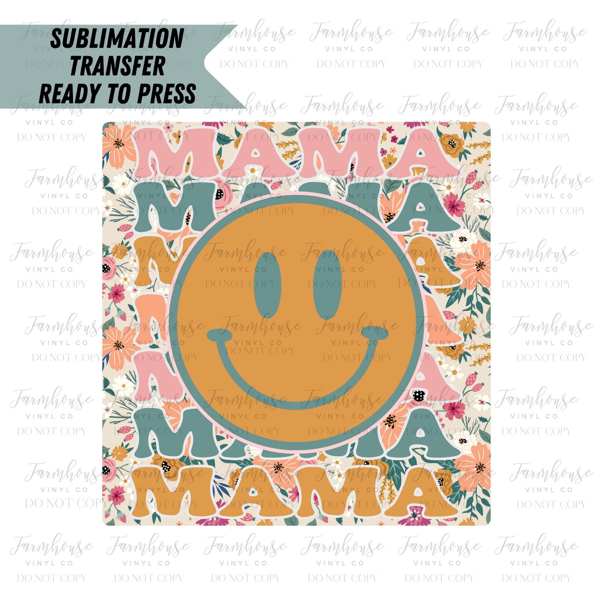 Mama Retro Pastel Smiley Face  Ready to Press Sublimation Transfer - Farmhouse Vinyl Co