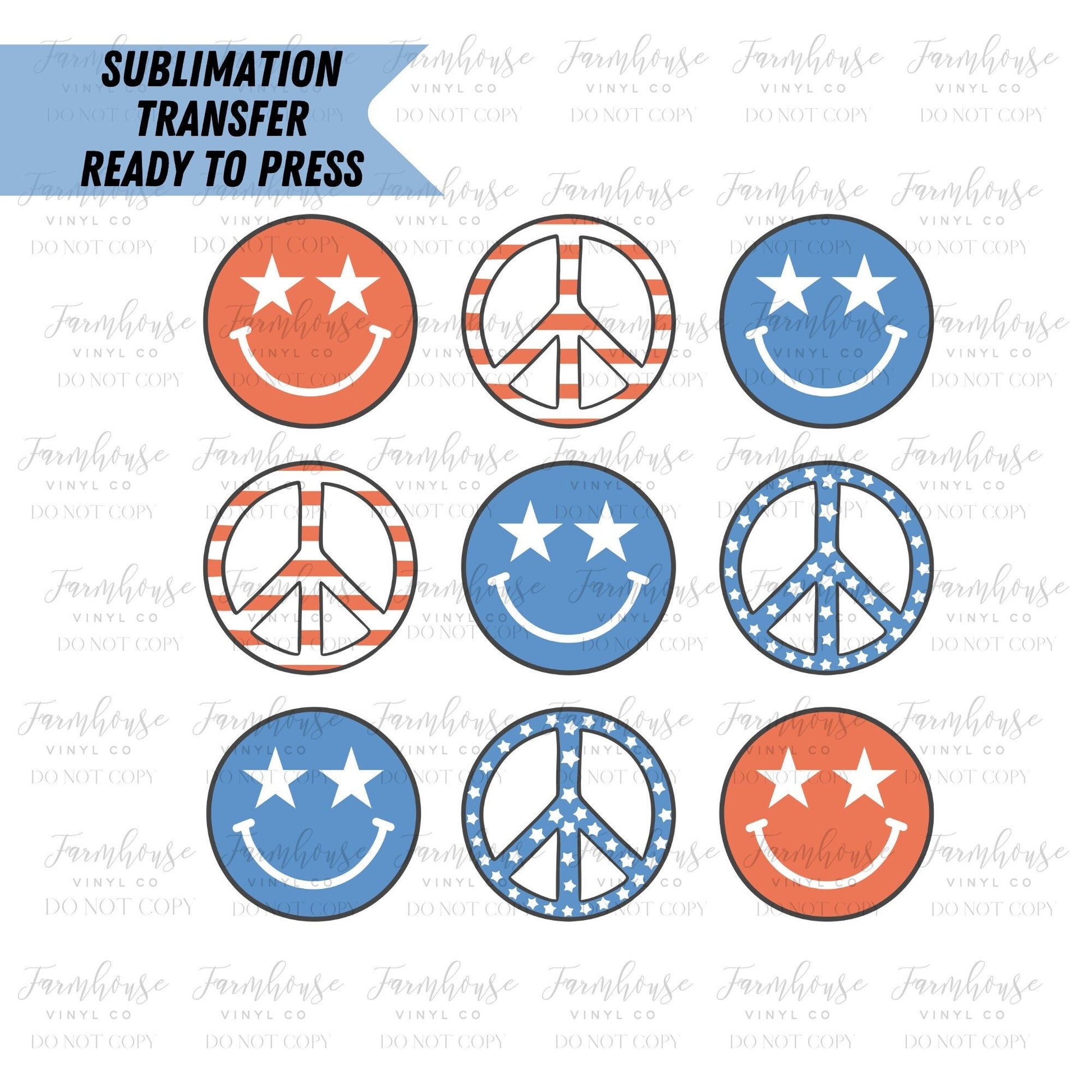 Retro 4th of July Smiley Face Peace Sign Ready to Press Sublimation Transfer - Farmhouse Vinyl Co