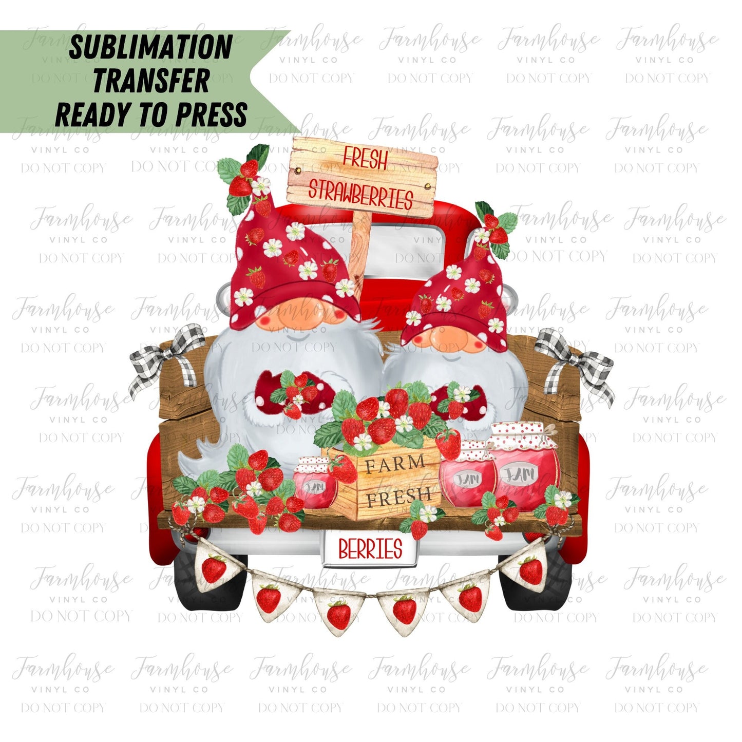 Gnomes Strawberry Truck Ready to Press Sublimation Transfer - Farmhouse Vinyl Co