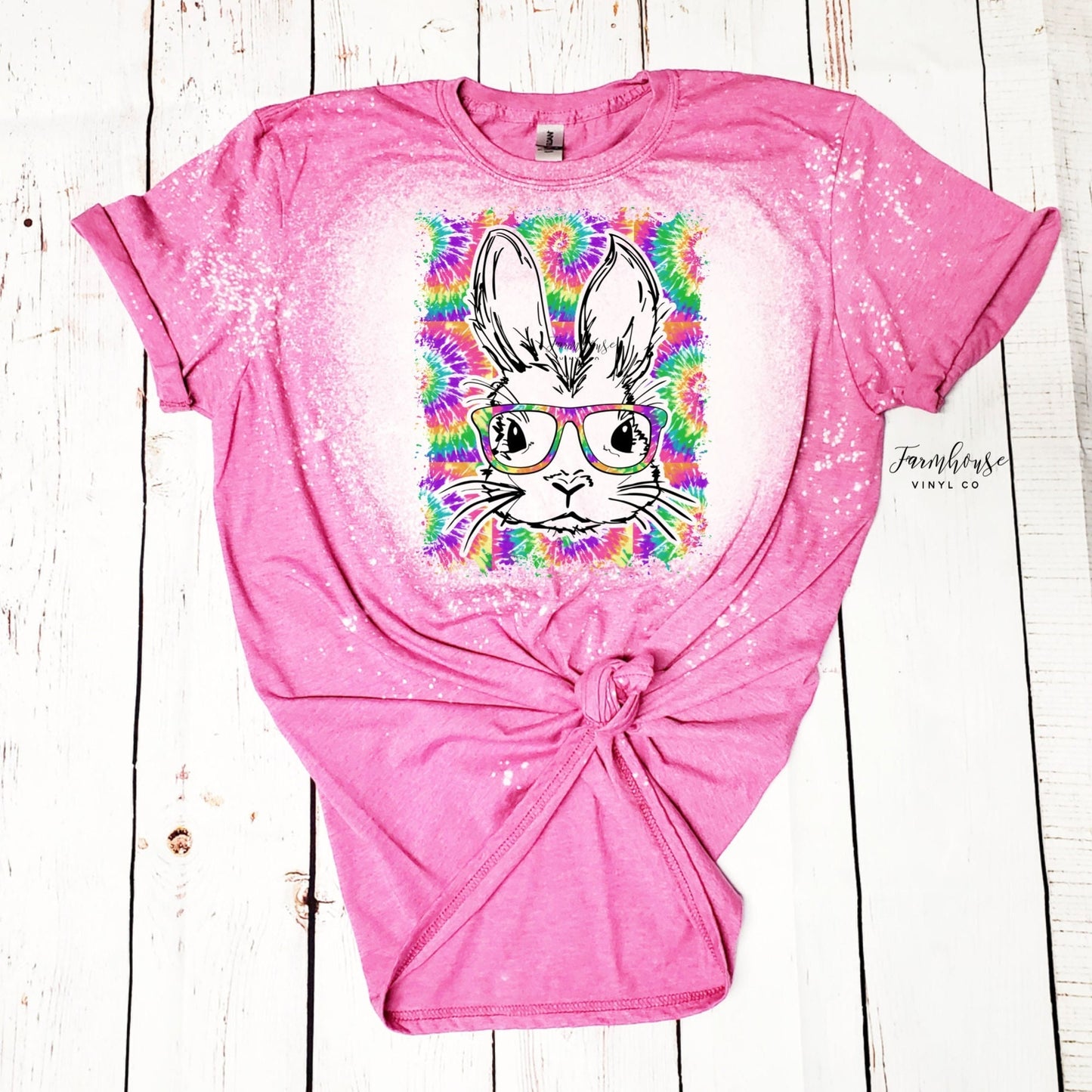 BOHO Bunny Tie Dye Bleached Shirt / Trendy tee shirt / Kids Easter T Shirt / Hipster Bunny Shirt / Easter Party T Shirt / Girl Bunny Shirt - Farmhouse Vinyl Co