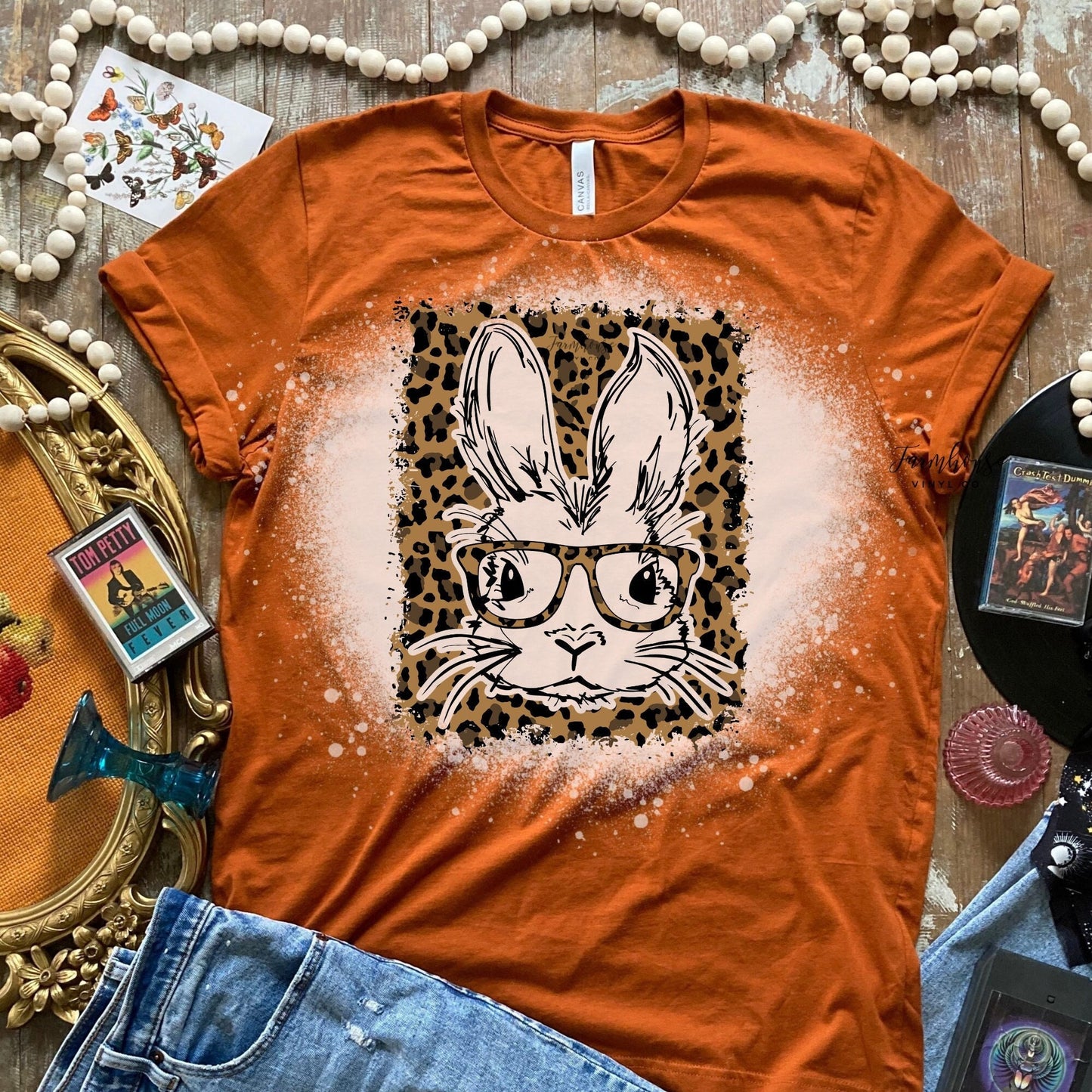 BOHO Bunny Leopard Bleached Shirt / Trendy tee shirt / Kids Easter T Shirt / Hipster Bunny Shirt / Easter Party T Shirt / Girl Bunny Shirt - Farmhouse Vinyl Co