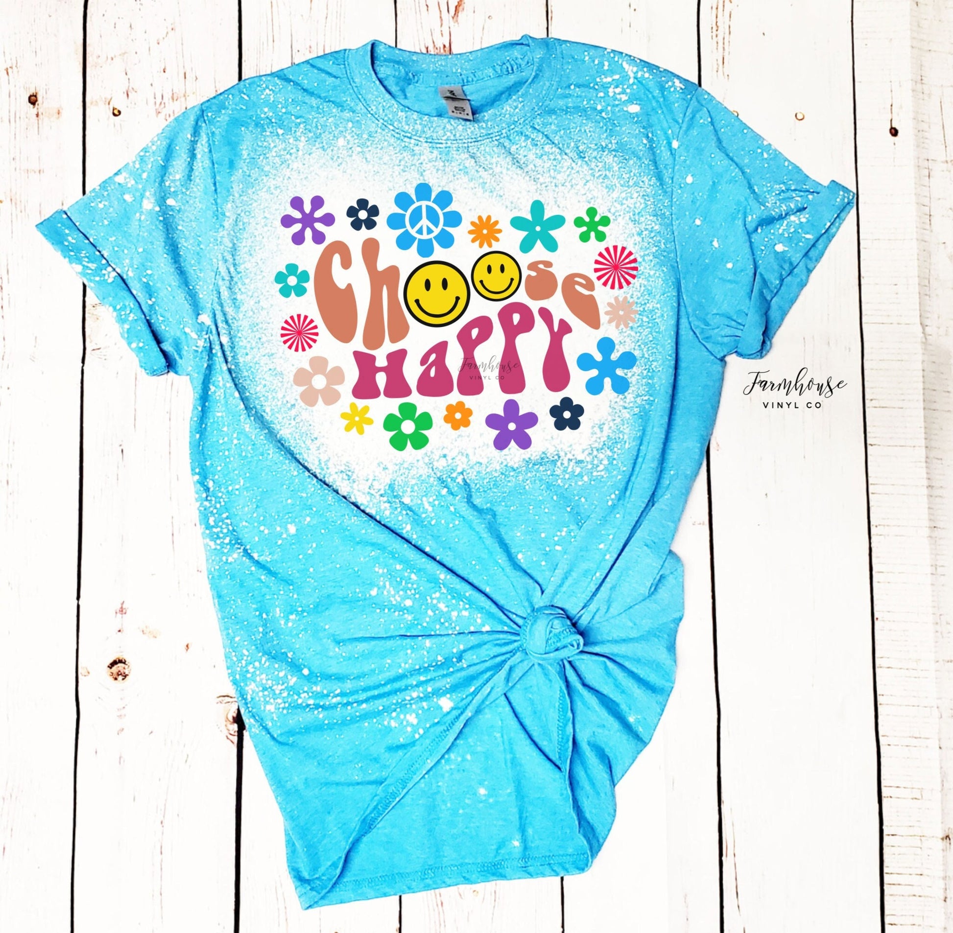 Choose Happy Floral Hippie Retro Font Tee Shirt / Positive Quote Sweatshirt Tee / Retro  Face / Hippie Tie Dye / Trendy Retro T Shirt - Farmhouse Vinyl Co