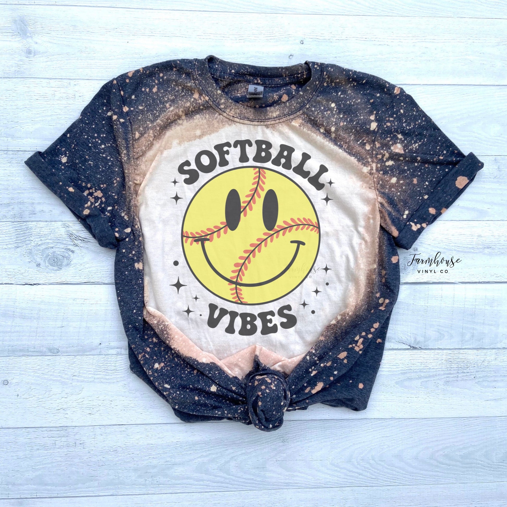 Softball Vibes Smiley Face Bleached Shirt / Trendy shirt / Ballpark Shirt / Softball Mama Shirt / Baseball Shirt / Softball Fan Tee / Bball - Farmhouse Vinyl Co