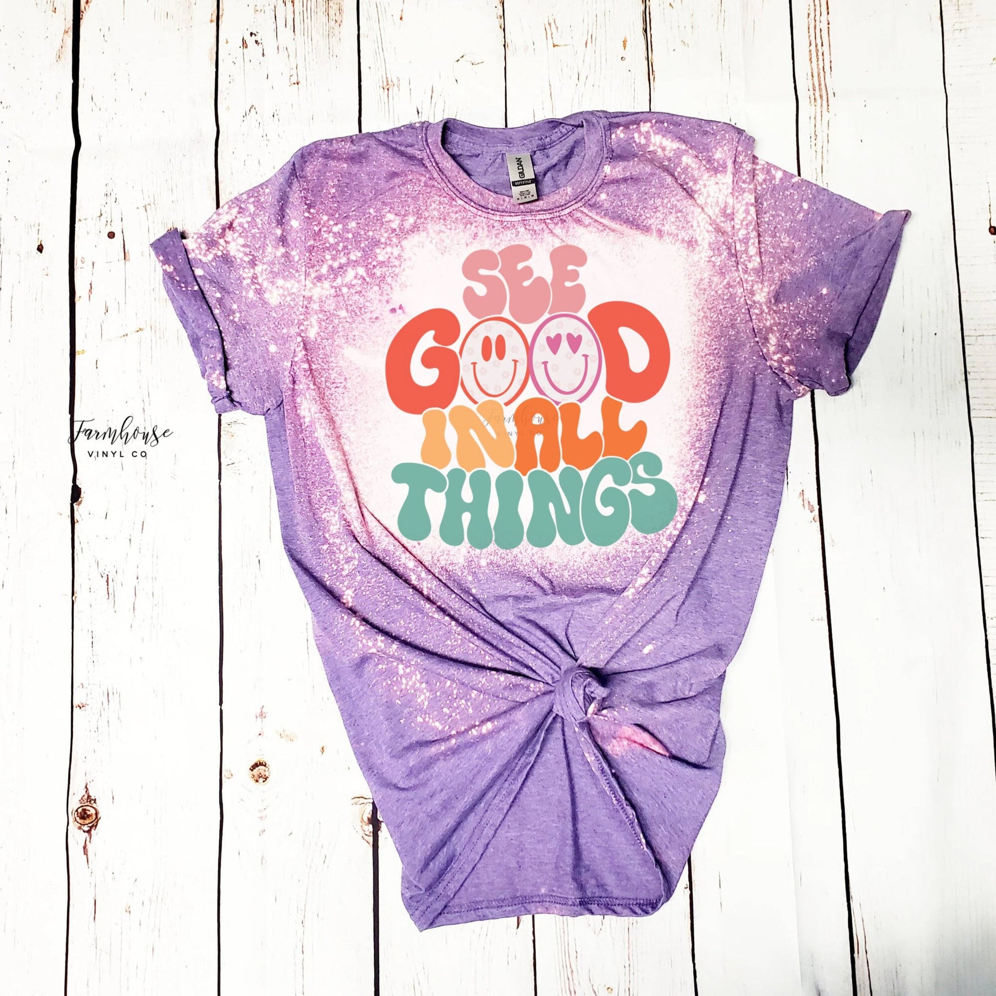 See Good in All Things Retro Font Tee Shirt / Positive Quote Sweatshirt Tee / Retro Smiley Face / Hippie Tie Dye / Trendy Retro T Shirt - Farmhouse Vinyl Co