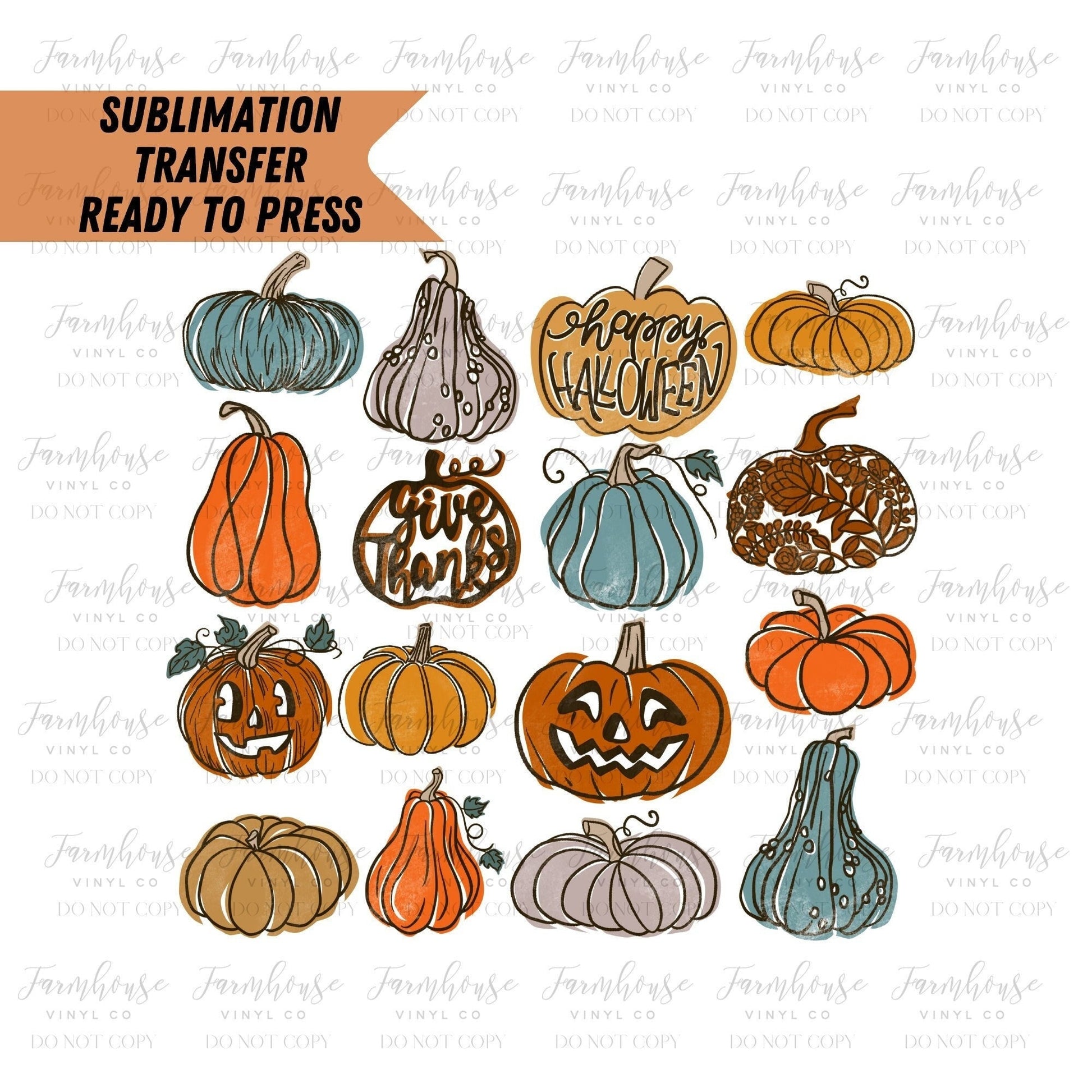 Fall Pumpkins Sublimation Design, Pumpkin Designs, Ready To Press, Sublimation, Transfer Ready Press, Halloween Fall Blessed Heat Transfer - Farmhouse Vinyl Co