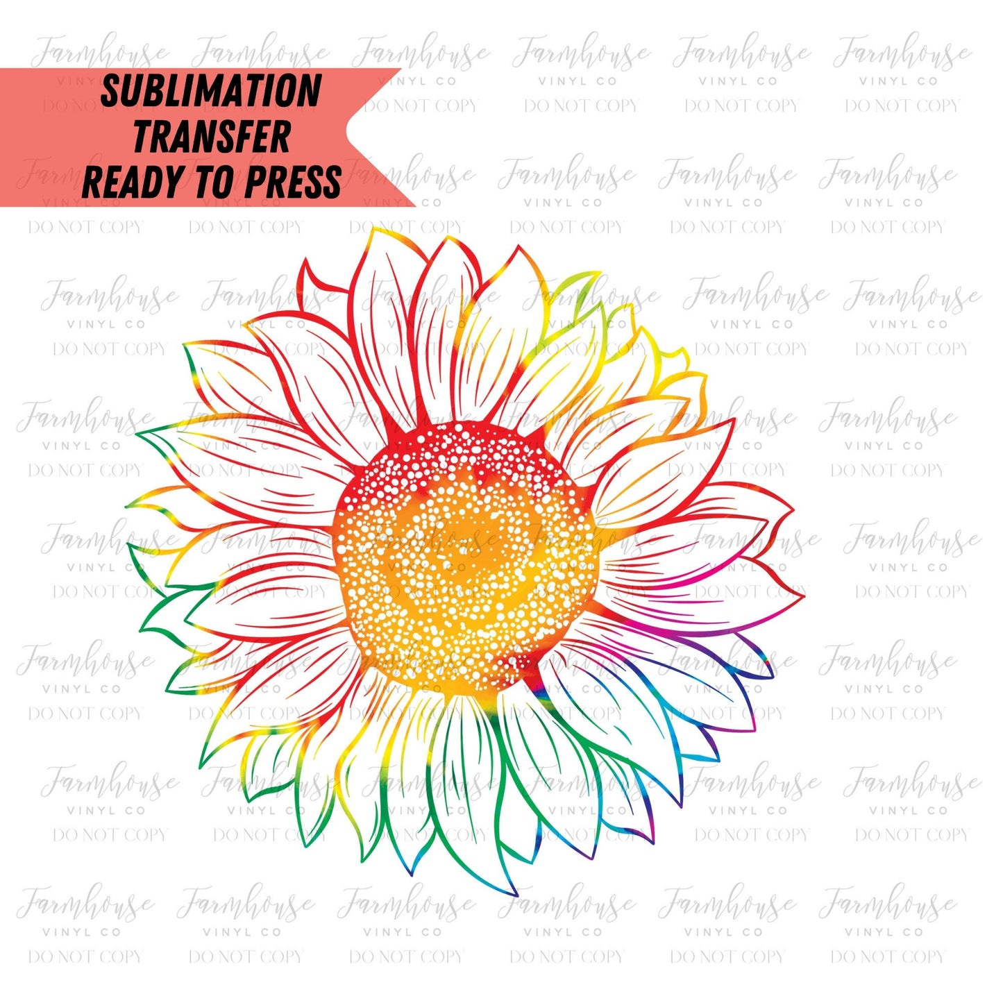 Tie Dye Sunflower, Floral Tie Dye Design, Ready To Press, Sublimation Transfers, Transfer Ready To Press, Heat Transfer Design Retro Hip - Farmhouse Vinyl Co