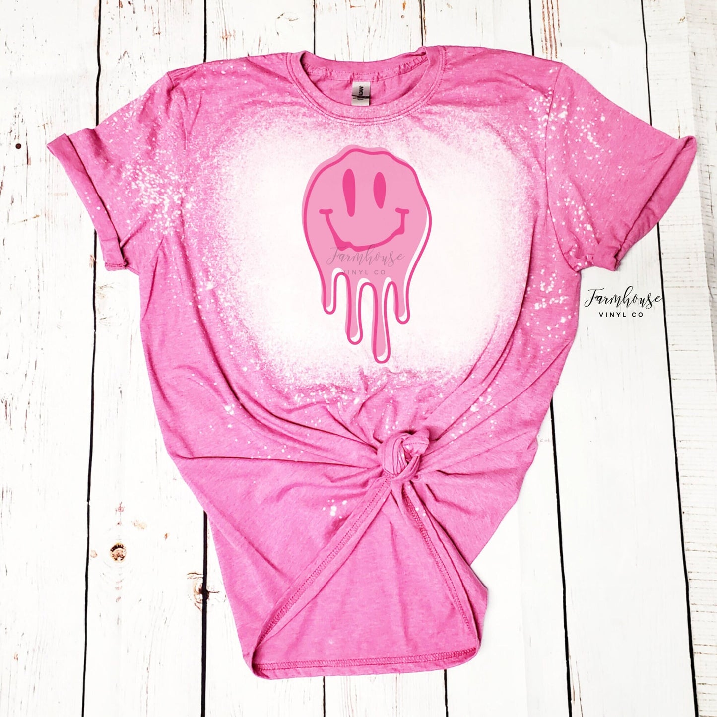 Pink Smiley Retro Tee Shirt / Boho Hippie Sweatshirt Tee / Retro Smiley Face / Hippie Tie Dye / Trendy Retro T Shirt / Melting Face Shirt - Farmhouse Vinyl Co