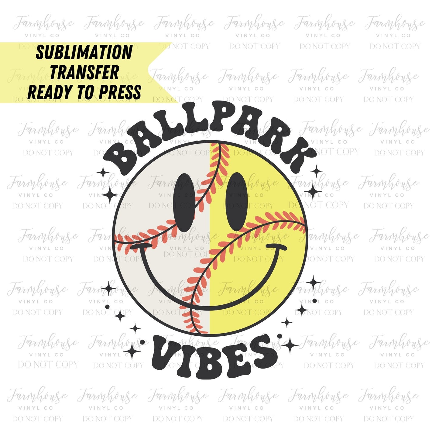 Ball Park Vibes Retro Smiley Face Ready to Press Sublimation Transfer - Farmhouse Vinyl Co