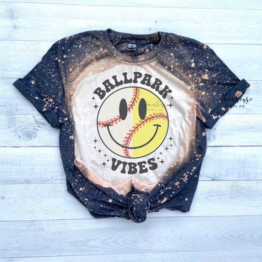 Ballpark Vibes Softball Baseball  Face Retro Shirt / Trendy shirt / Ballpark Shirt /  Bleached T / Softball Shirt / Baseball Fan - Farmhouse Vinyl Co