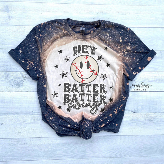 Hey Batter Batter Swing  Baseball Shirt / Trendy shirt / Ballpark Shirt /  Baseball Bleached T / Baseball  Face - Farmhouse Vinyl Co