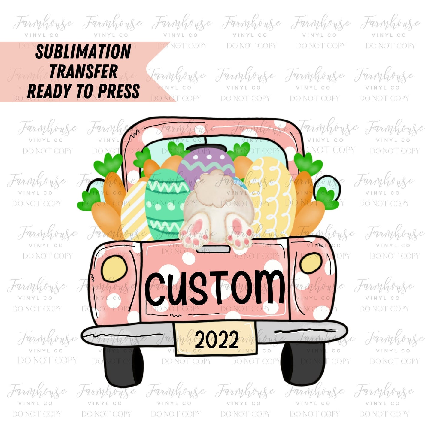 Custom Easter Bunny Truck Ready to Press Sublimation Transfer - Farmhouse Vinyl Co
