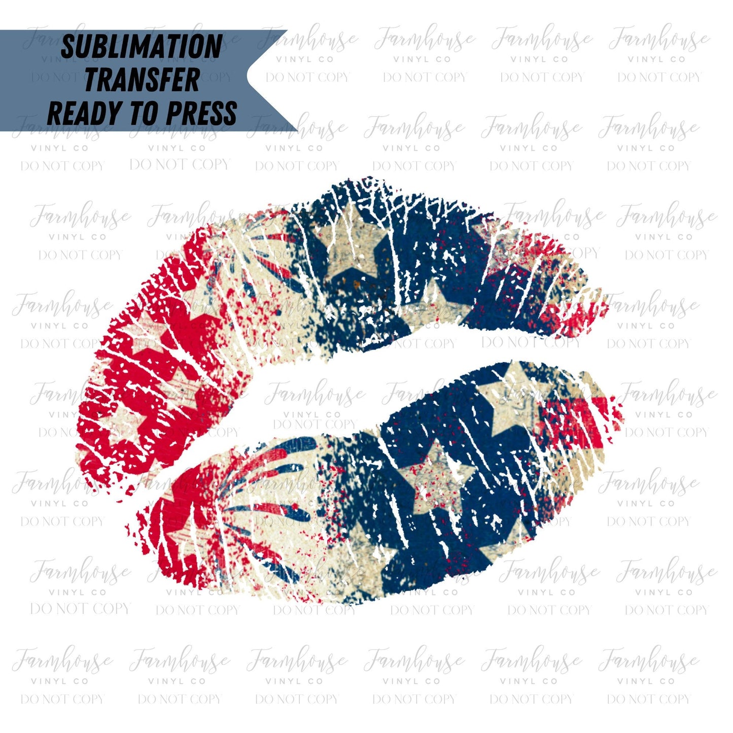 Kiss Lips Stars Stripes 4th of July Ready to Press Sublimation Transfer - Farmhouse Vinyl Co
