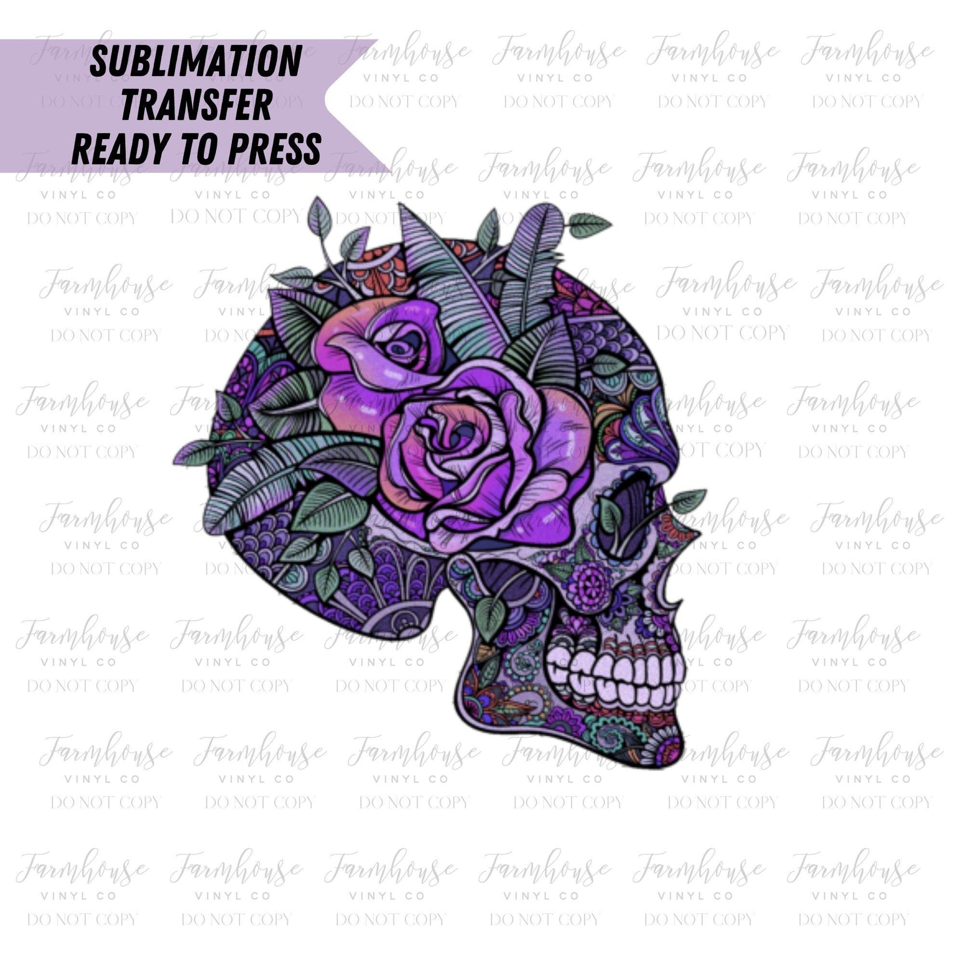 Floral Purple Skull Transfer Ready to Press Sublimation Transfer - Farmhouse Vinyl Co