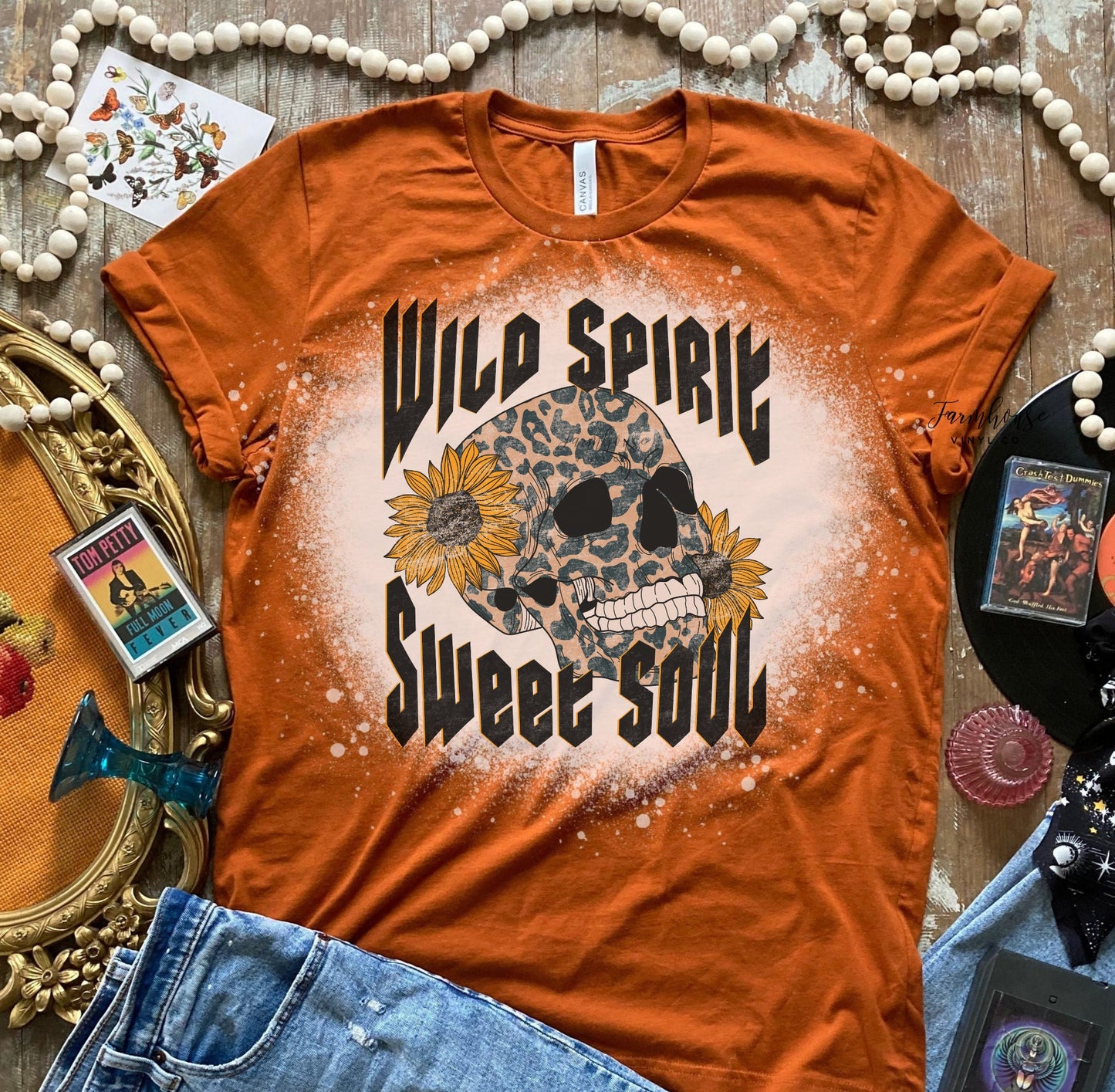Wild Spirit Sweet Soul Tee Shirt / BOHO Vintage Sweatshirt Tee / Sunflower Skull Tee / Leopard Print Skull / Trendy Retro T Shirt - Farmhouse Vinyl Co