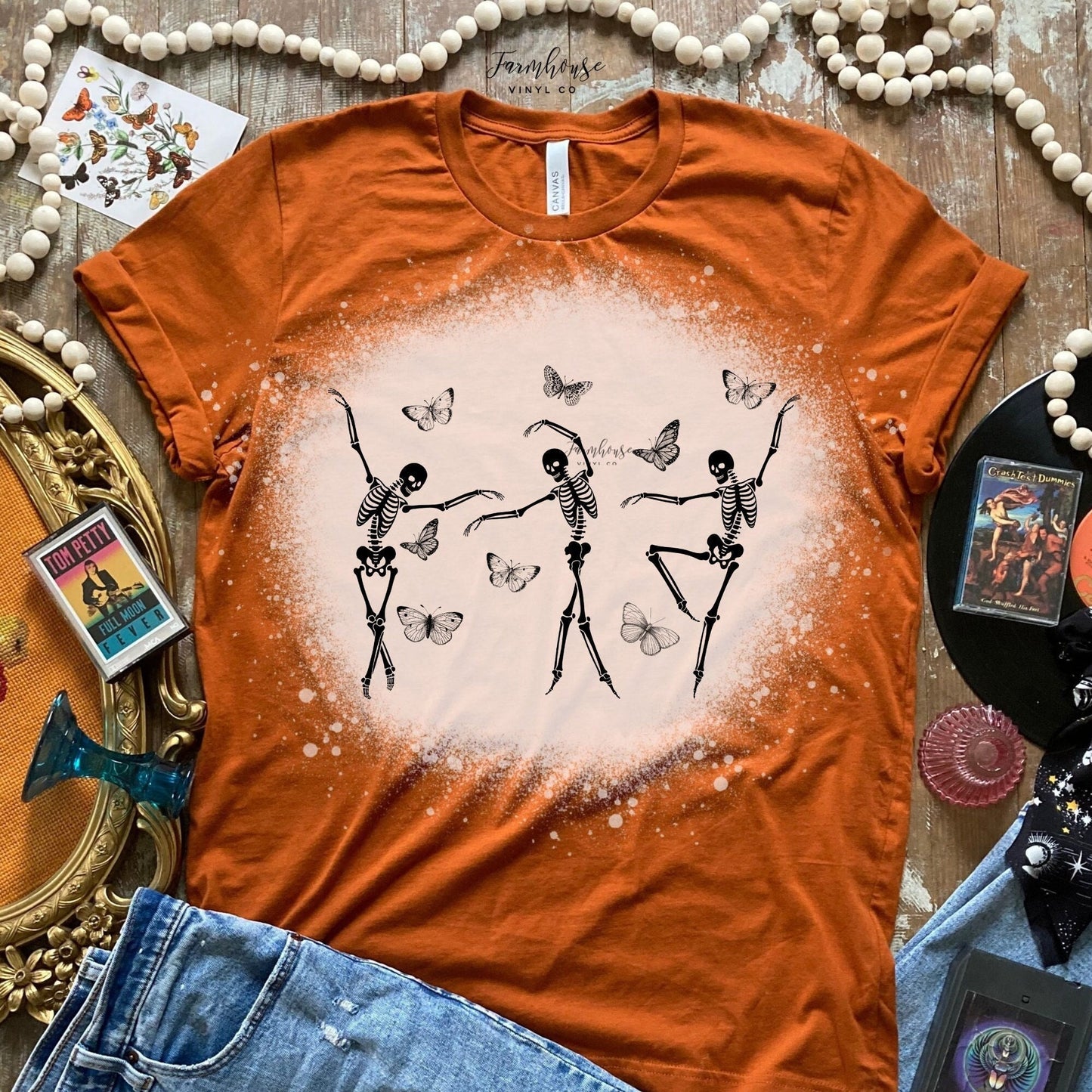 Dancing Skeletons Butterfly Tee Shirt / BOHO Vintage Sweatshirt Tee / Mom and Me Shirt / Trendy BOHO Vintage T Shirt / Boho Halloween Shirt - Farmhouse Vinyl Co