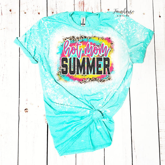 Hot Mom Summer Neon Bleached Shirt / 4th of July / Summer Beach Shirt / Summer BBQ Shirt / Vacation Shirt / Neon Leopard / Girls Summer Trip - Farmhouse Vinyl Co