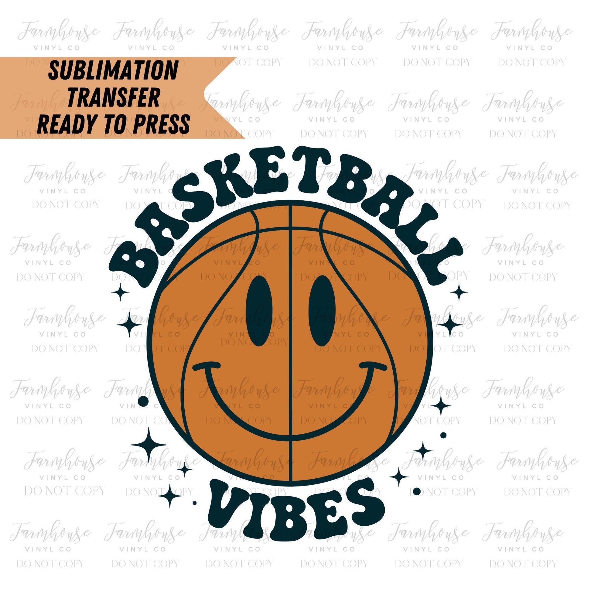 Basketball Vibes Retro Smiley Face Ready to Press Sublimation Transfer - Farmhouse Vinyl Co
