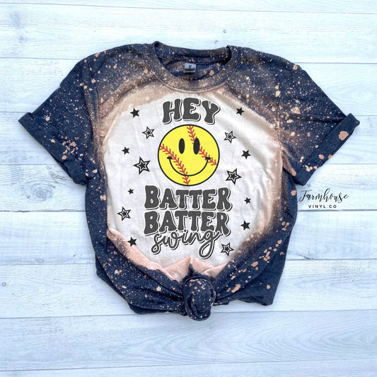 Hey Batter Batter Swing  Softball Shirt / Trendy shirt / Ballpark Shirt /  Softball Bleached T / Softball  Face - Farmhouse Vinyl Co