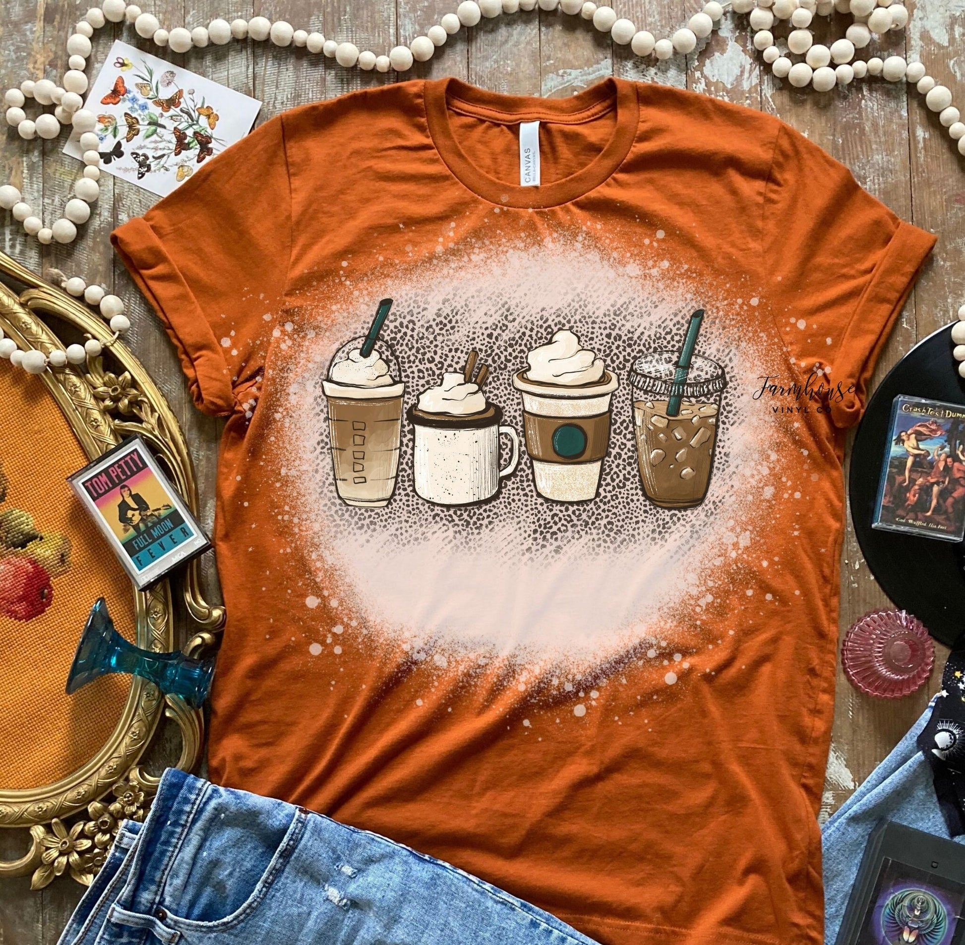 Coffee Leopard Starbies Tee Shirt / BOHO Vintage Sweatshirt Tee / Mom and Me Shirt / Trendy Retro Coffee T Shirt - Farmhouse Vinyl Co