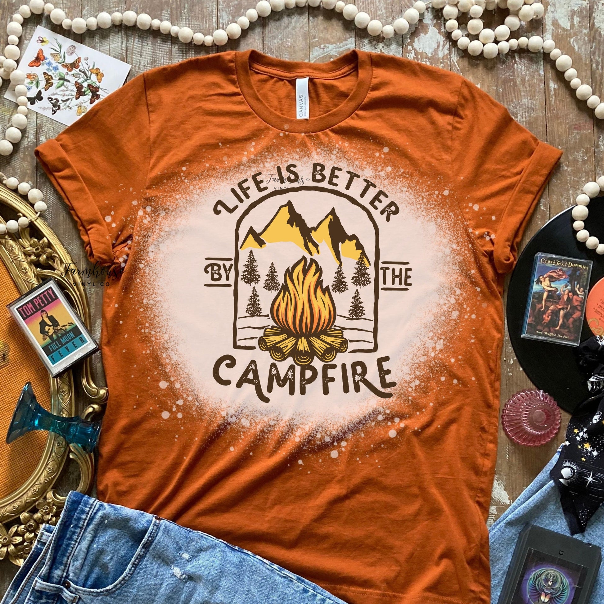 Life is Better by the Campfire Bleached Shirt / Summer Vacation Shirts / NP Souvenir Shirt / Camping Road Trip / Lets Take A Roadtrip - Farmhouse Vinyl Co
