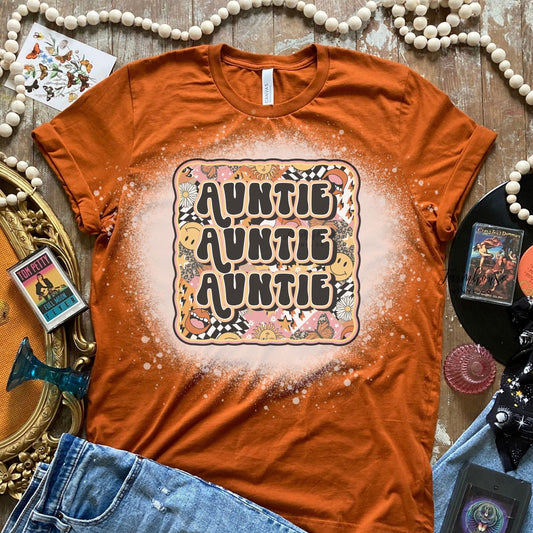 Rocker Auntie Stacked Retro Font Tee Shirt / BOHO Vintage Sweatshirt Tee / First Time Aunt Gift / Aunt Shirt / Trendy Retro T Shirt - Farmhouse Vinyl Co