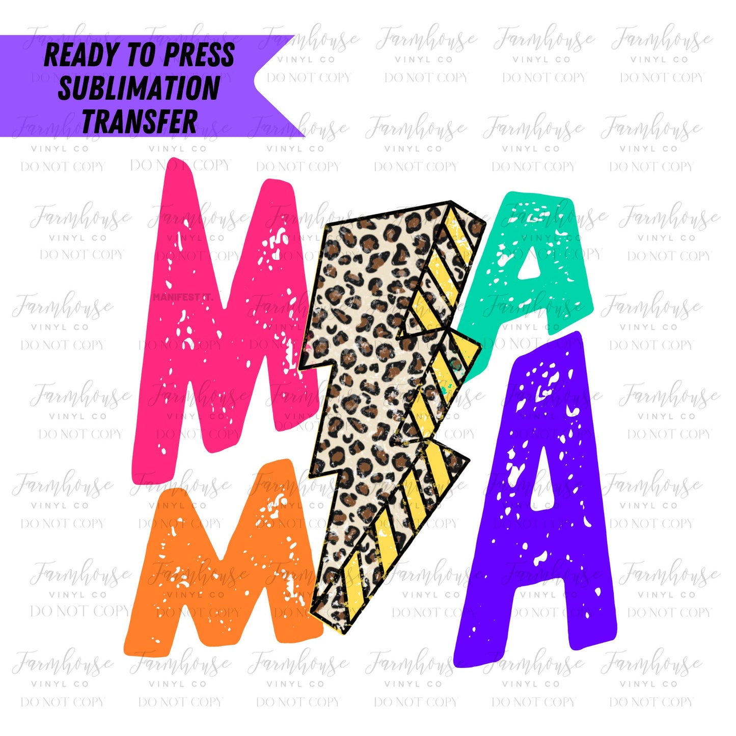 Bright MAMA Lightening Bolt Leopard Retro Ready To Press Sublimation Transfer - Farmhouse Vinyl Co