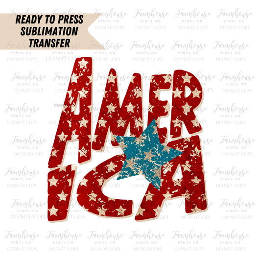 America Distressed Burlap Stars w/ Blue Star Ready To Press Sublimation Transfer - Farmhouse Vinyl Co