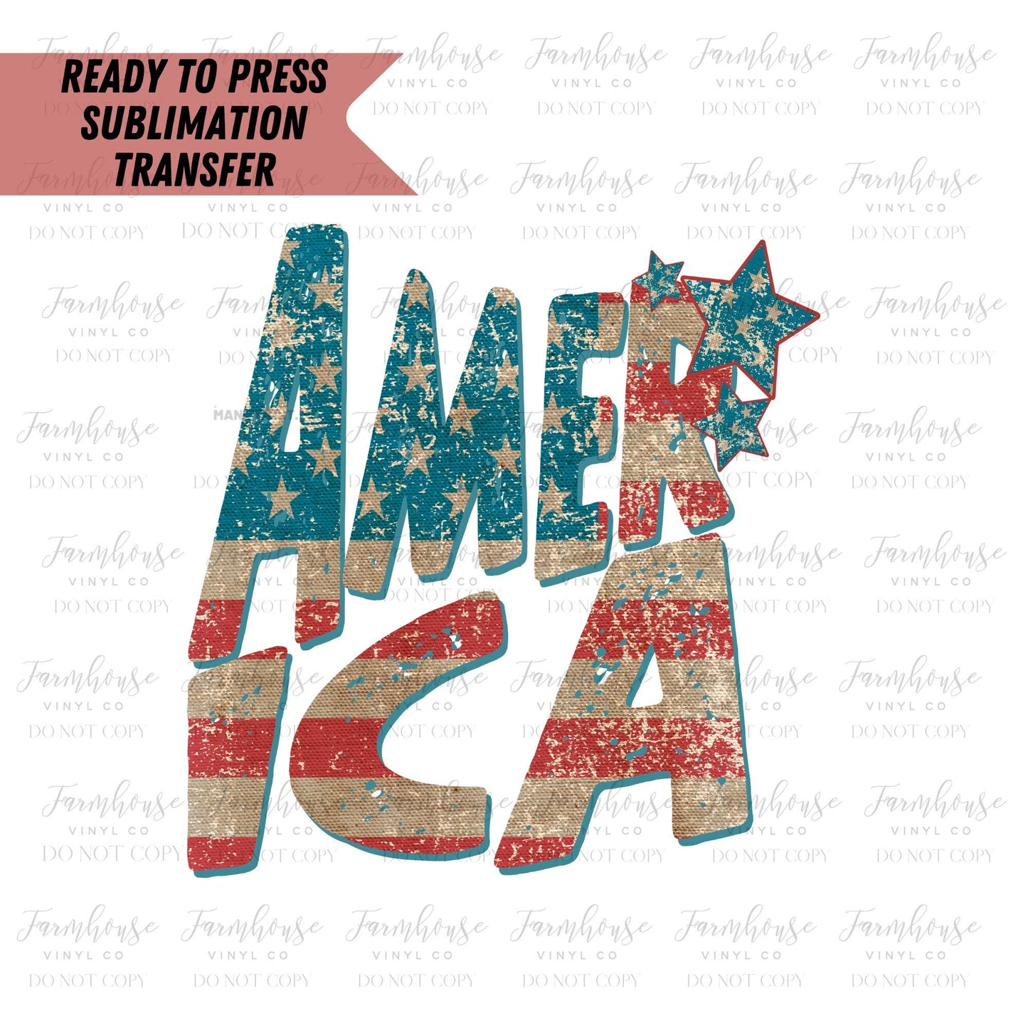 America Distressed Burlap Flag with Stars Drop Shadow Ready To Press Sublimation Transfer - Farmhouse Vinyl Co