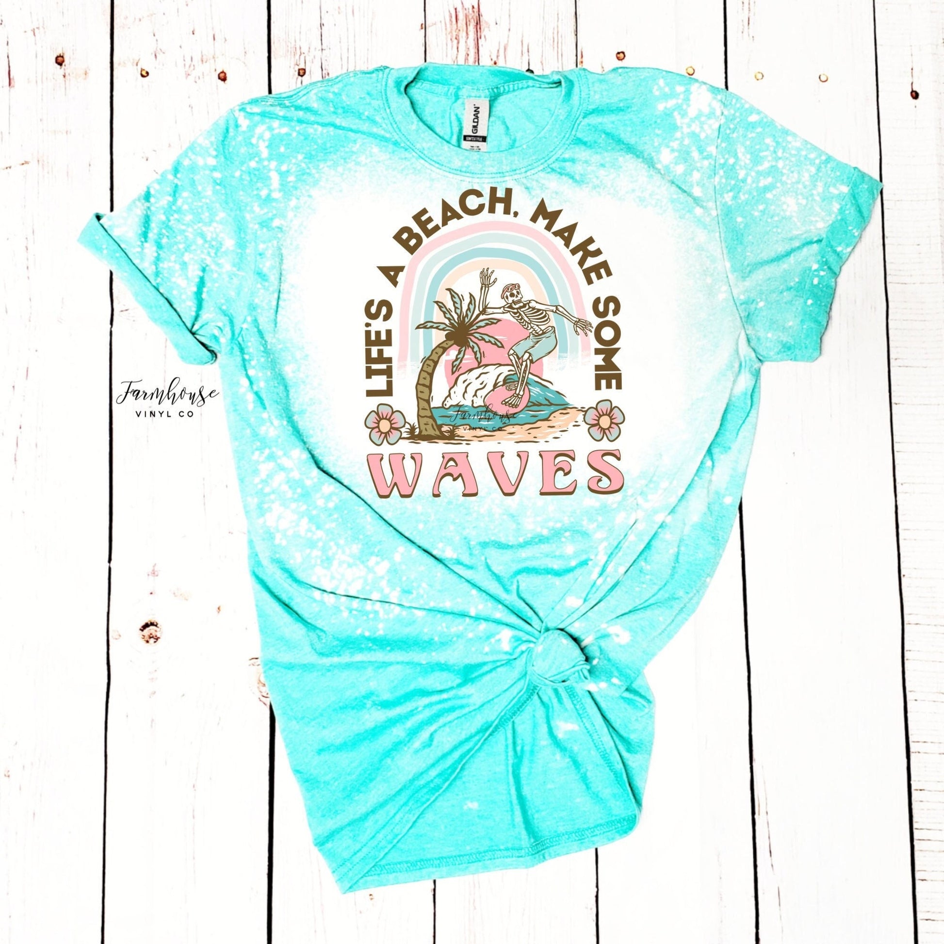 Life's A Beach Make Some Waves Skeleton Surfer Shirt / Trendy shirt / Children Summer Tees / Beach Trip Shirts Match / Surfing Shirt - Farmhouse Vinyl Co
