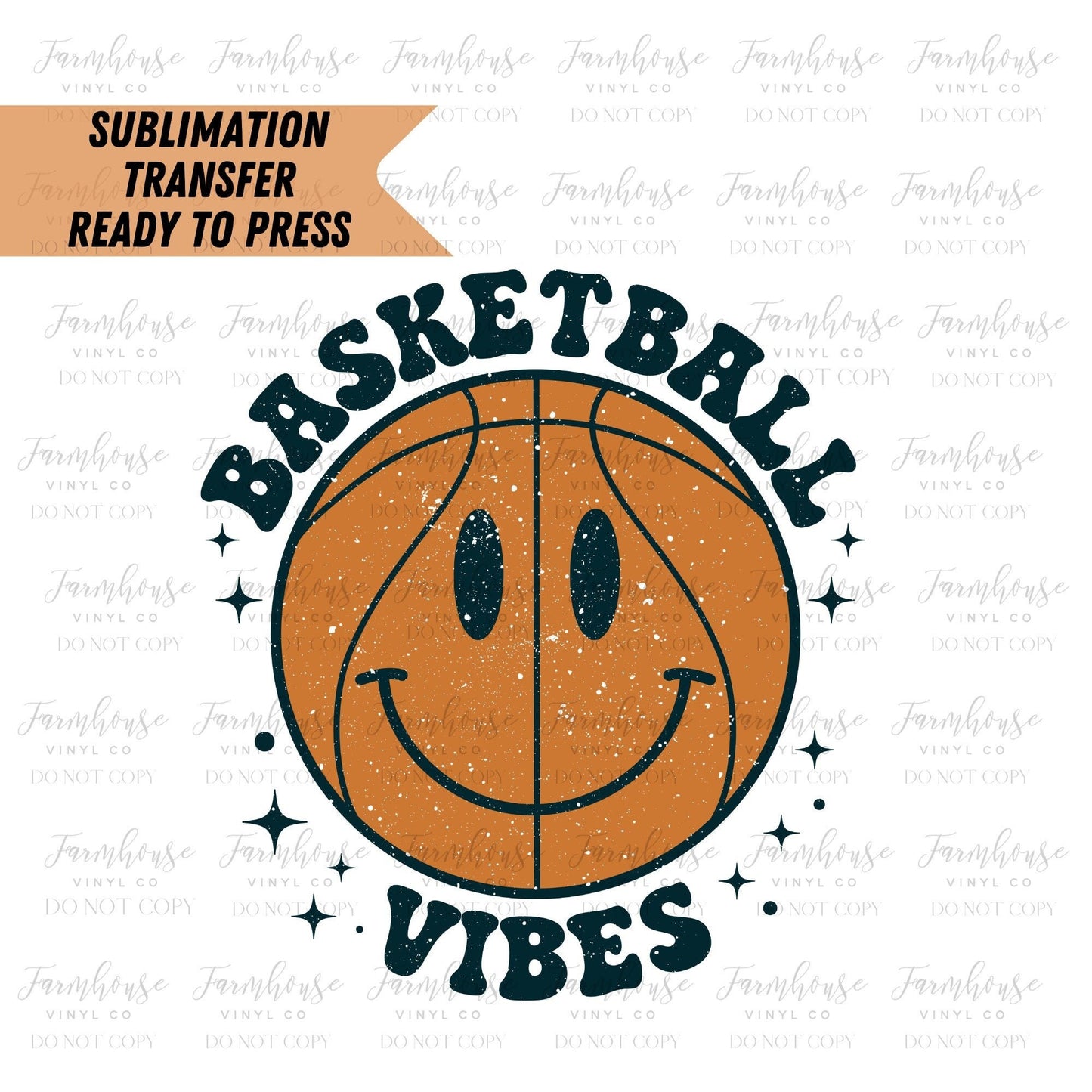 Distressed Basketball Vibes Retro Smiley Face Ready to Press Sublimation Transfer - Farmhouse Vinyl Co