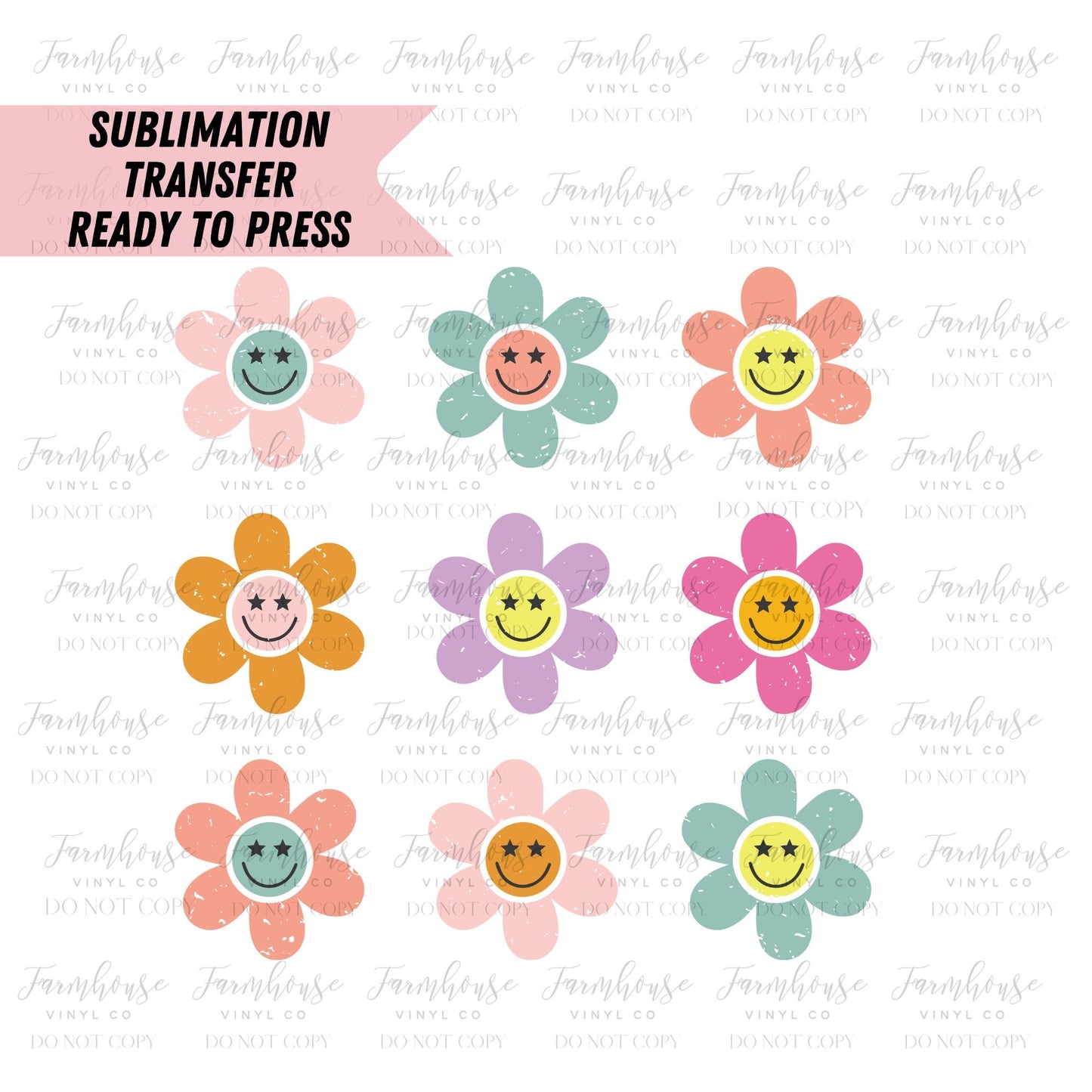 Floral Smiley Face Retro  Ready to Press Sublimation Transfer - Farmhouse Vinyl Co