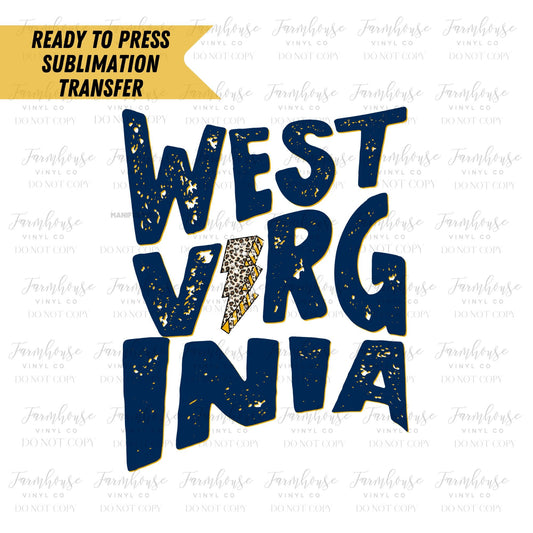 Distressed West Virginia State Leopard Bolt Ready To Press Sublimation Transfer - Farmhouse Vinyl Co