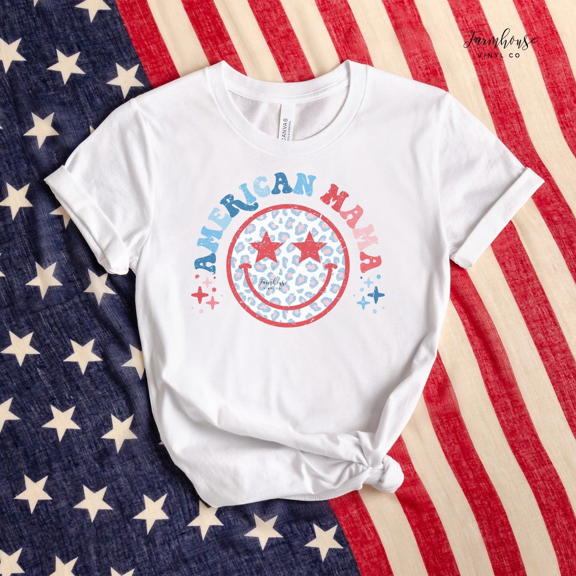 All American Mama Stars and Stripes Bleached Shirt - Farmhouse Vinyl Co