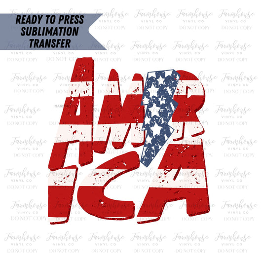 America Distressed Stripes w/ Stars Lightning Bolt Ready To Press Sublimation Transfer - Farmhouse Vinyl Co