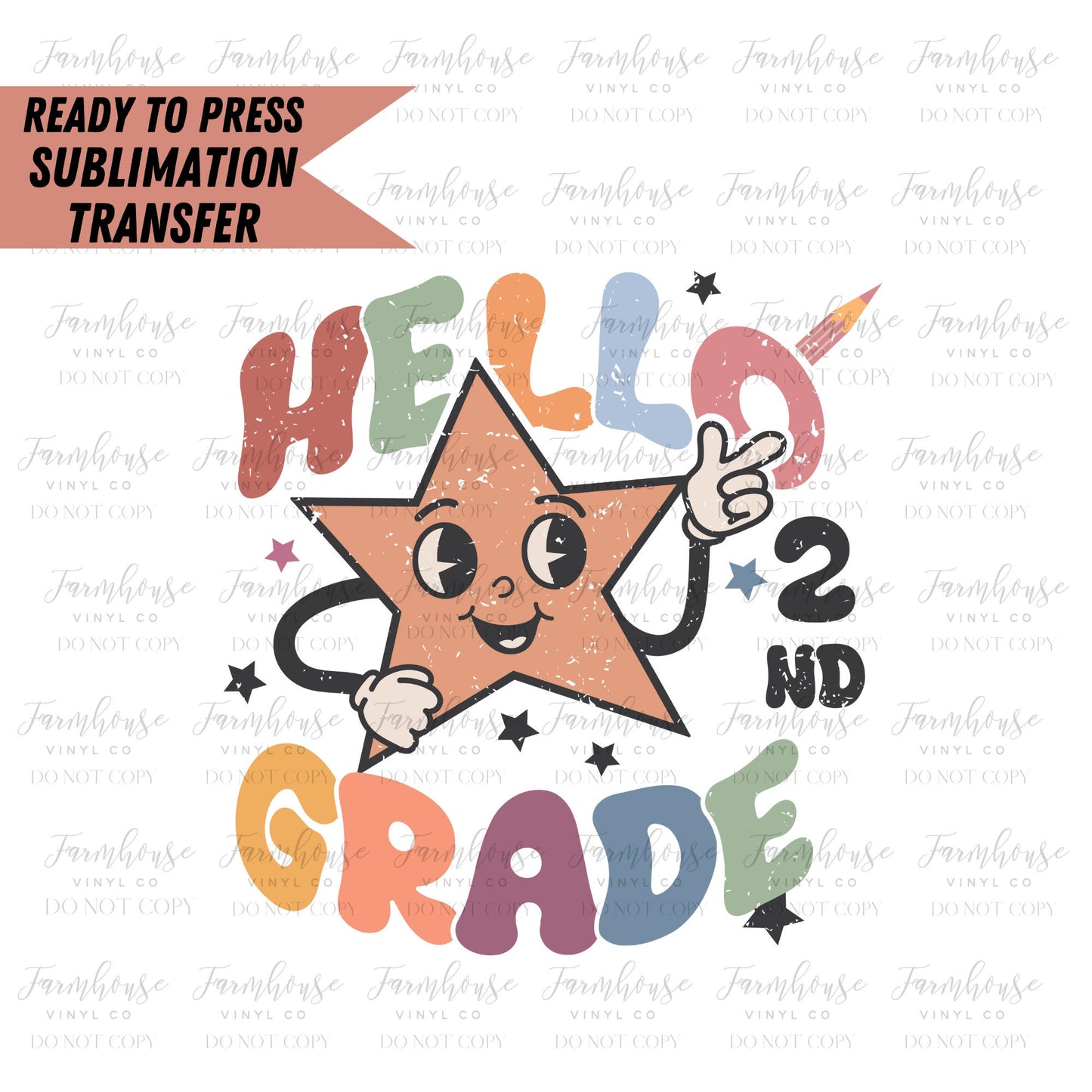Hello Kindergarten Retro Star, Ready to Press Sublimation Transfer, Sublimation Transfer, Heat Transfer, Ready to Press, First Day of School - Farmhouse Vinyl Co