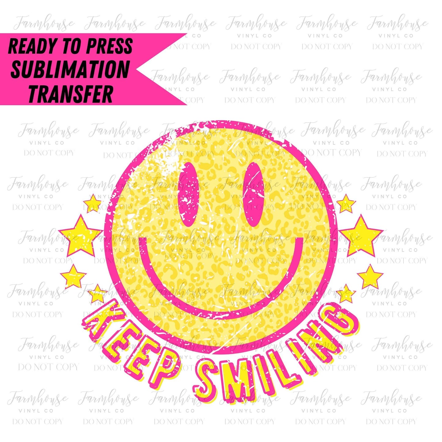 Keep Smiling Neon Smile Face, Ready to Press Sublimation Transfer, Sublimation Transfers, Heat Transfer, Ready to Press, Retro Summer Design - Farmhouse Vinyl Co