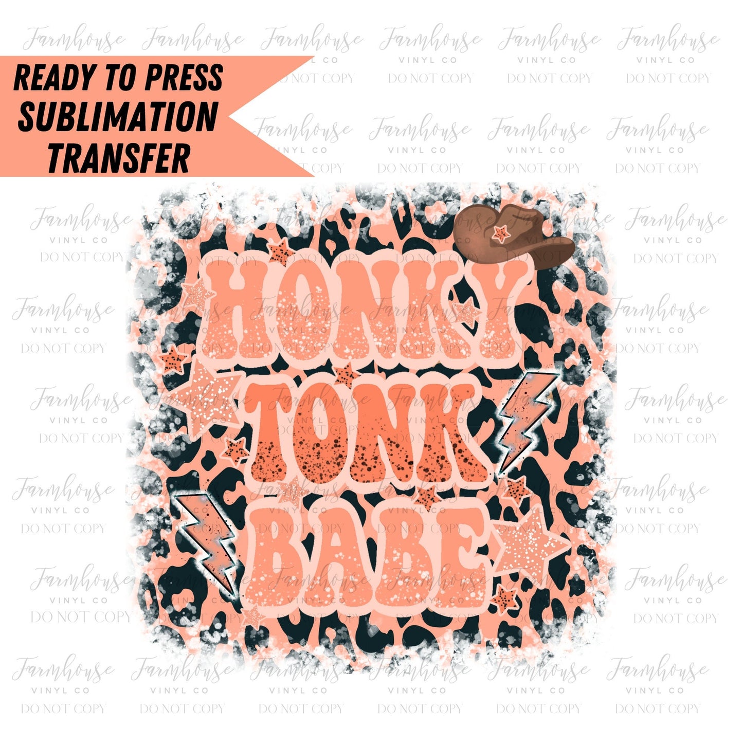 Honky Tonk Babe Leopard Retro, Ready to Press Sublimation Transfer, Sublimation Transfers, Transfer, Southern Country Rodeo, Cowgirl Design - Farmhouse Vinyl Co