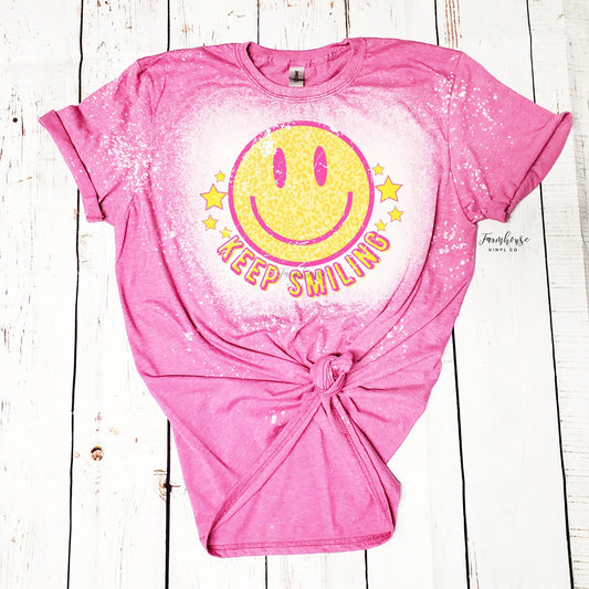 Keep Smiling Neon Face Bleached Shirt - Farmhouse Vinyl Co