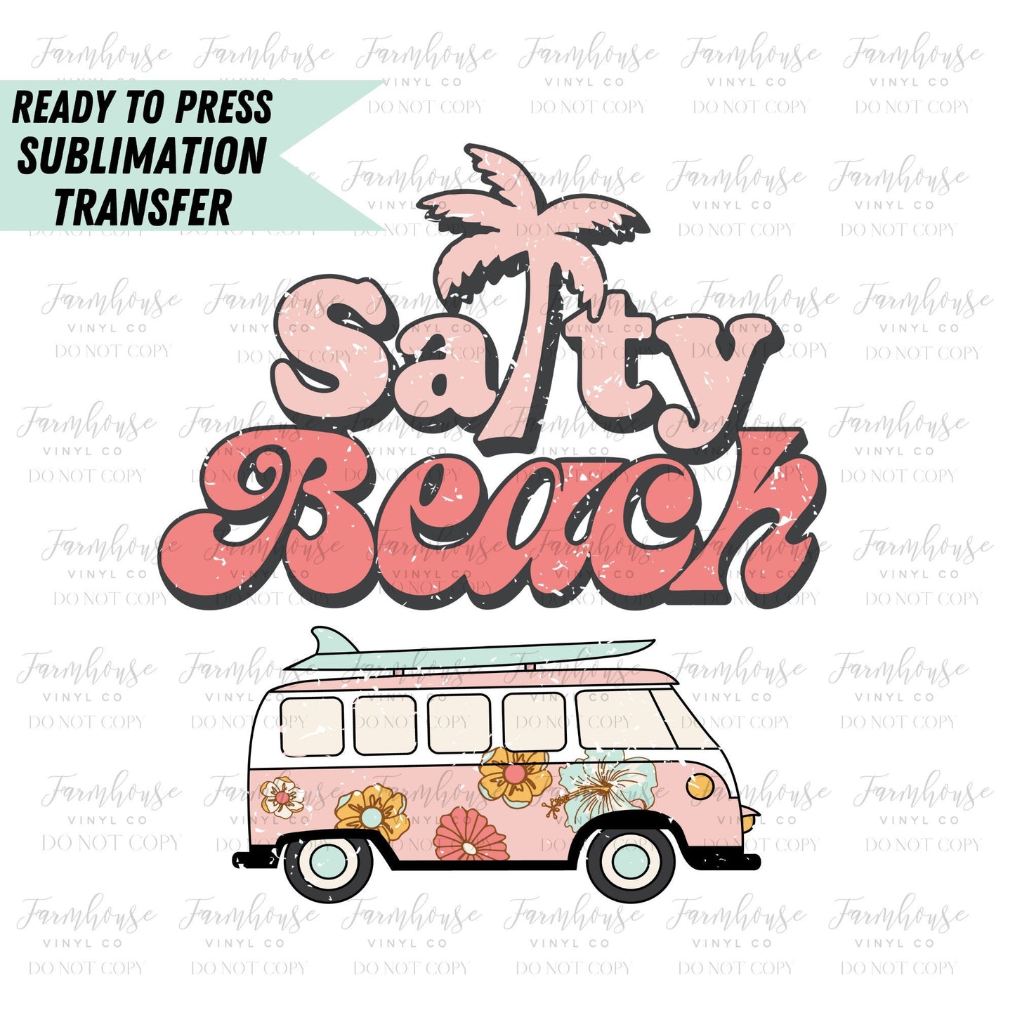 Salty Beach Retro Design, Ready To Press, Sublimation Transfer, Sublimation, Transfer Ready To Press, Summer, Beach Tripe Design, Palms Wave - Farmhouse Vinyl Co