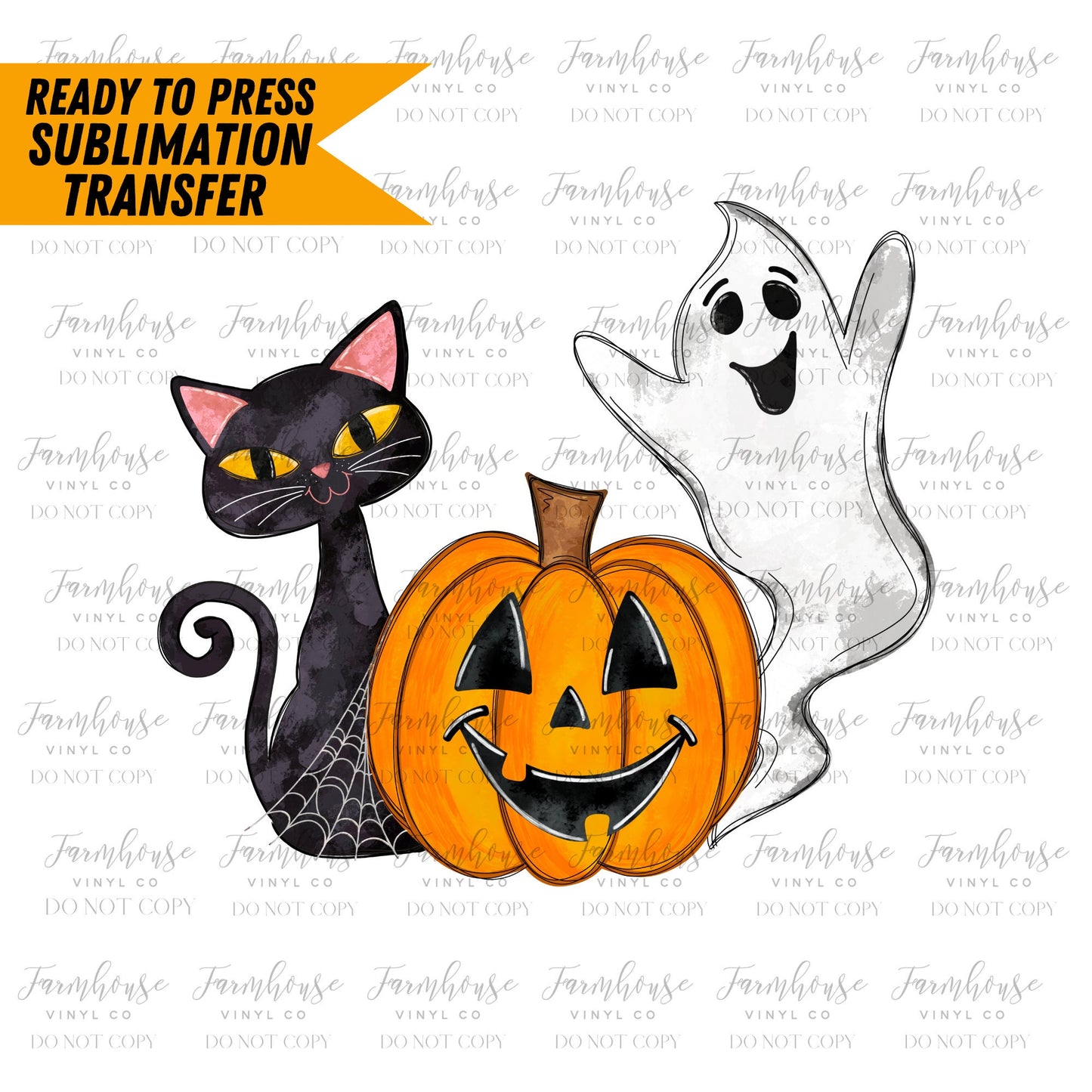 Cat Ghost Pumpkin Halloween, Ready to Press Sublimation Transfer, Heat Transfer, Trending Graphic 22-23, Kids Halloween Design, DIY Shirt