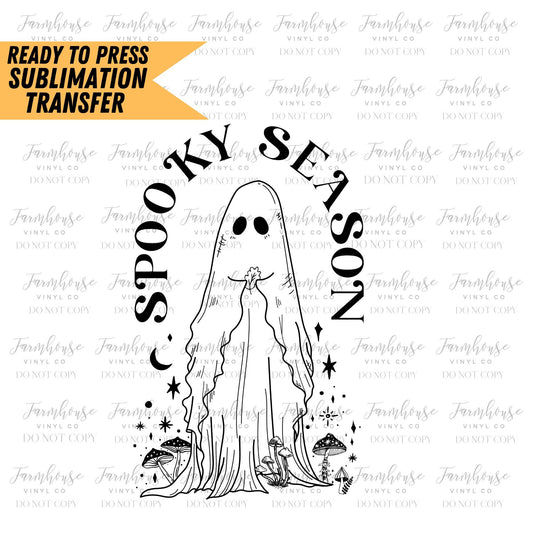 Spooky Season Mushroom Ghost, Ready to Press Sublimation Transfer, Heat Transfer, Trending Graphic 22-23, Halloween DIY Shirt, BOHO Fall