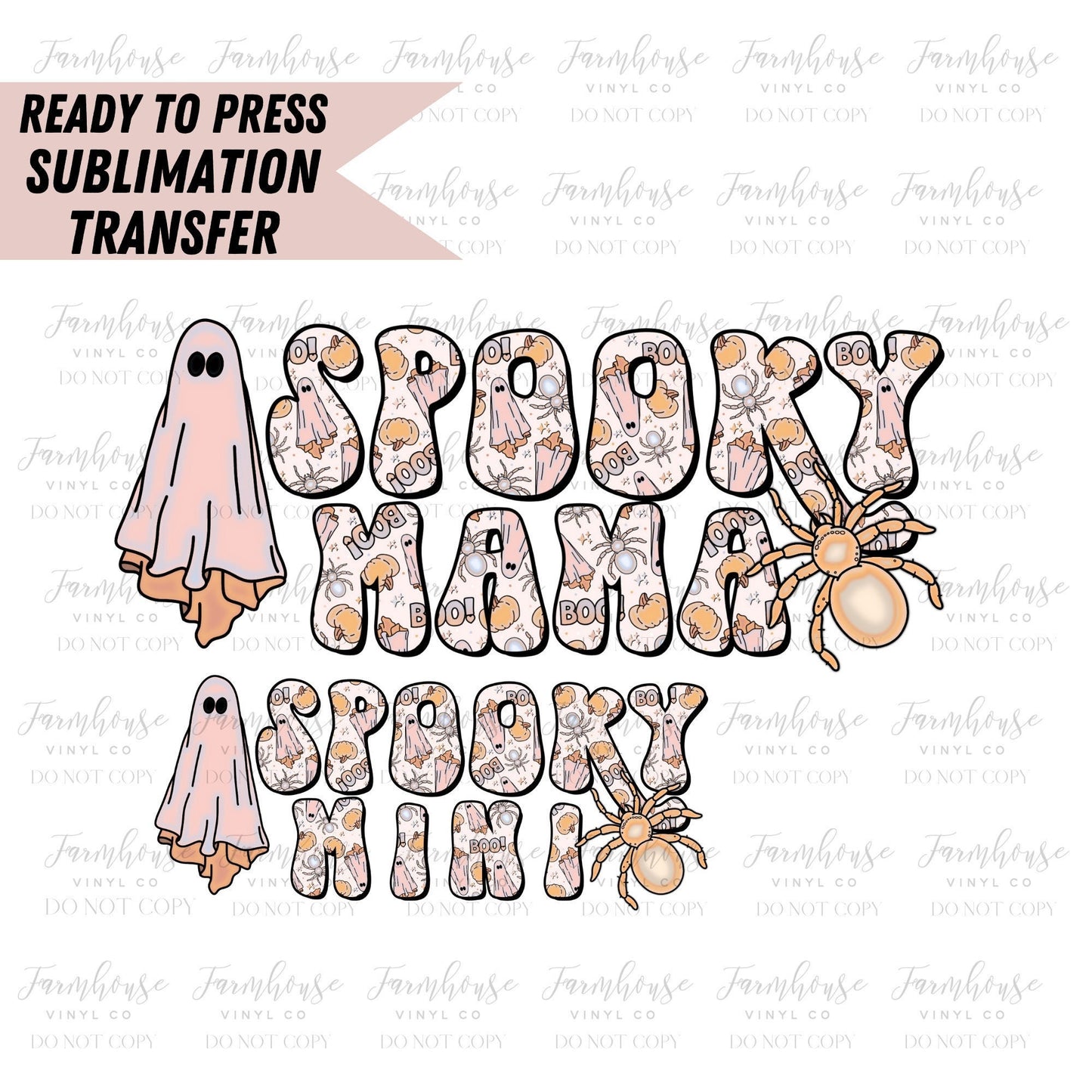 Spooky Mama Mini Floral, Floral BOHO Fall Design, Flower Ghost, Ready to Press Sublimation Transfer, Heat Transfer, Trending Graphic 22-23