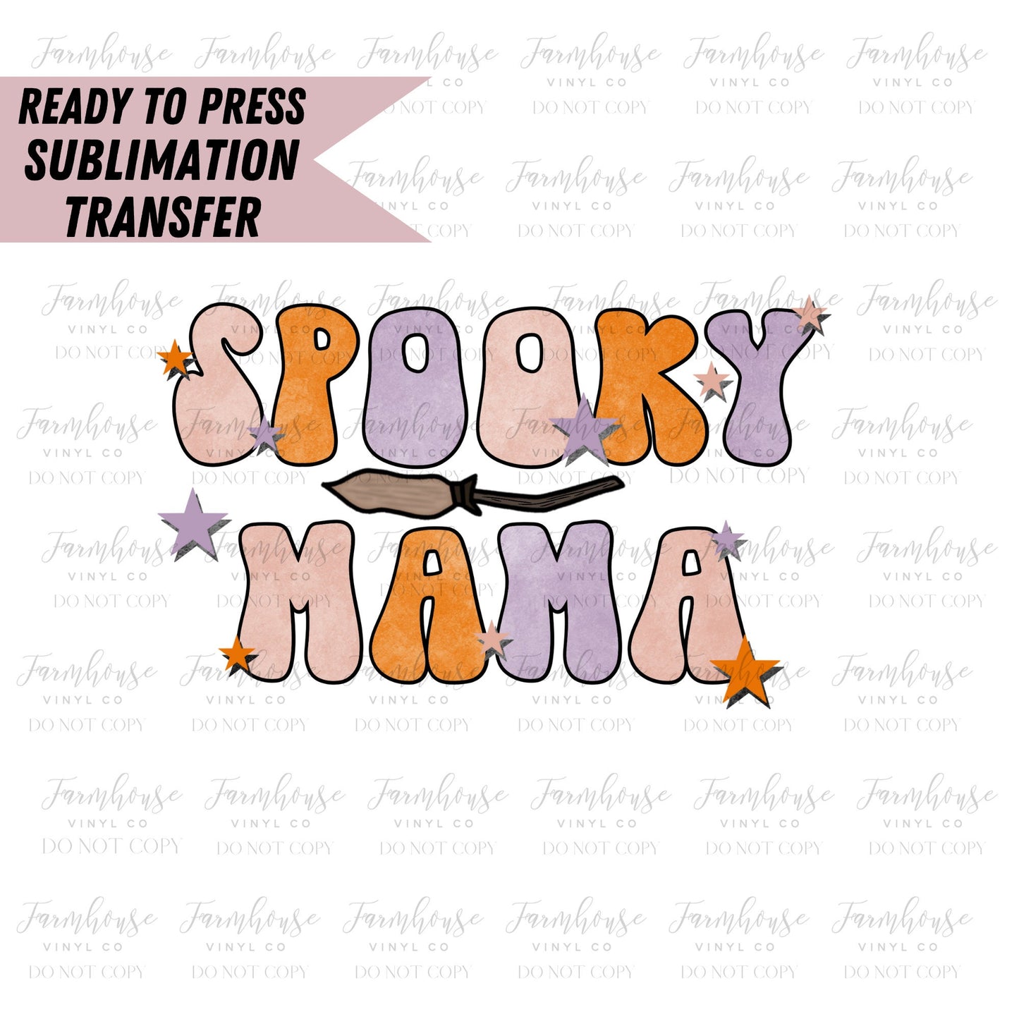 Spooky Mama Mini Floral, Purple Orange Design, Halloween Stars, Ready to Press Sublimation Transfer, Heat Transfer, Trending Graphic 22-23